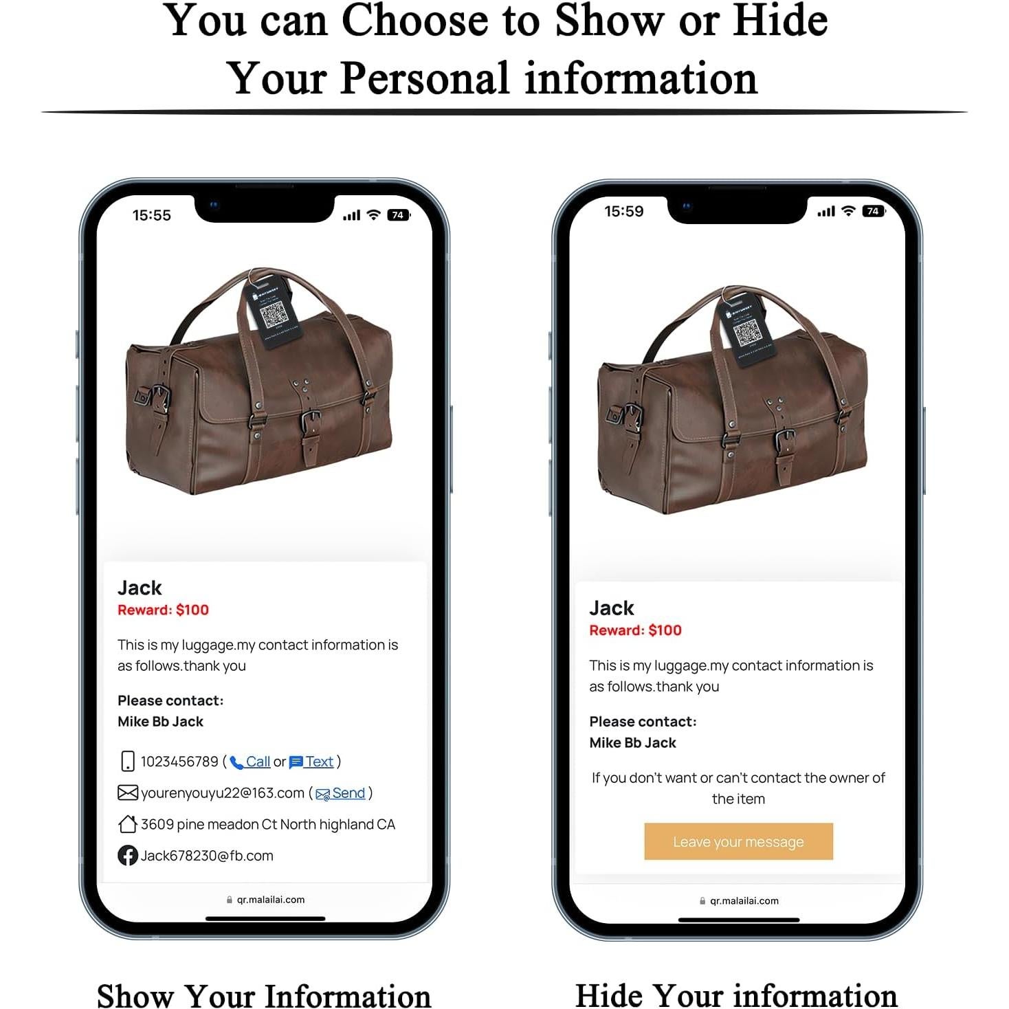 Etiquetas de Equipaje Inteligentes BAIYUNSKY - Paquete de 2, Impermeables