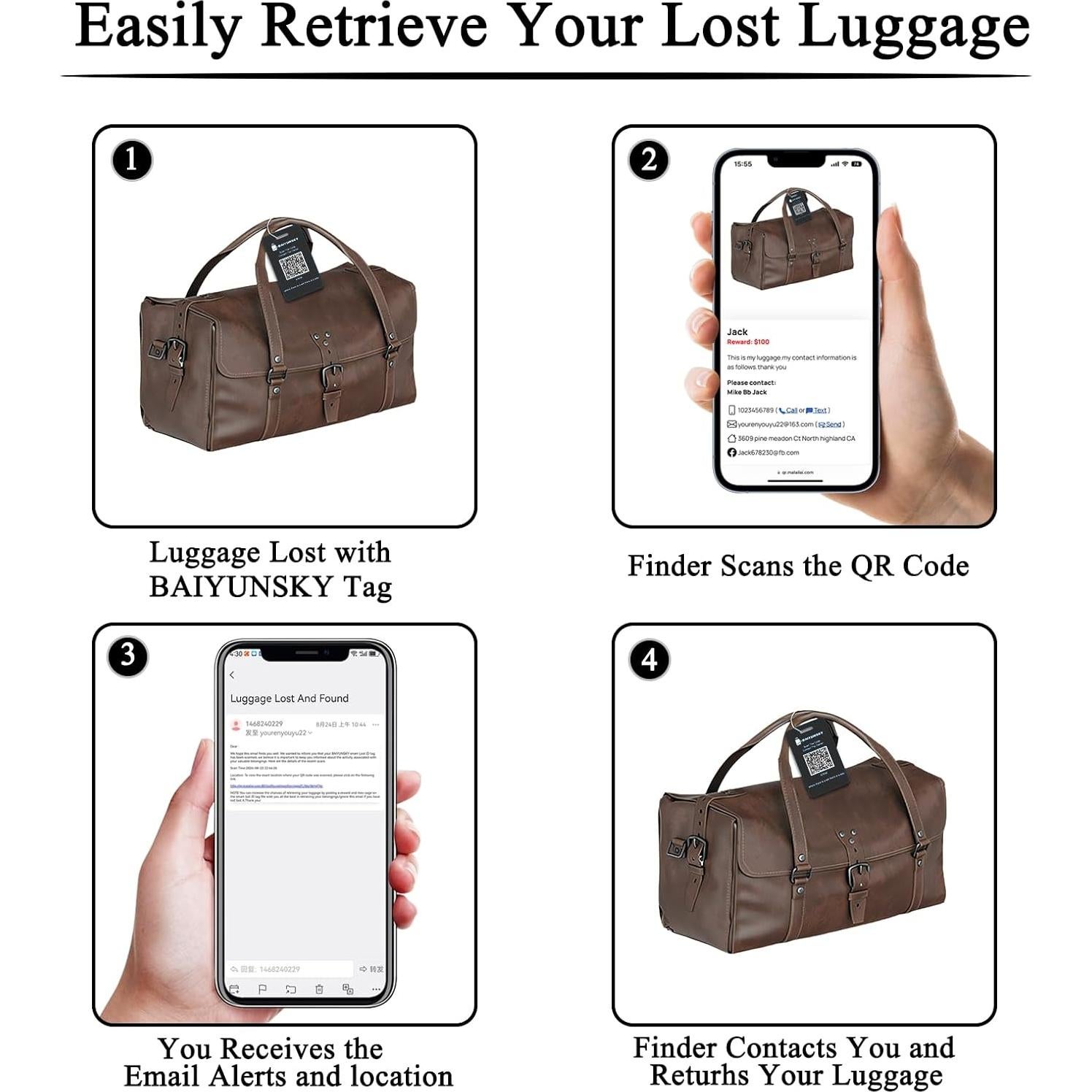 Etiquetas de Equipaje Inteligentes BAIYUNSKY - Paquete de 2, Impermeables