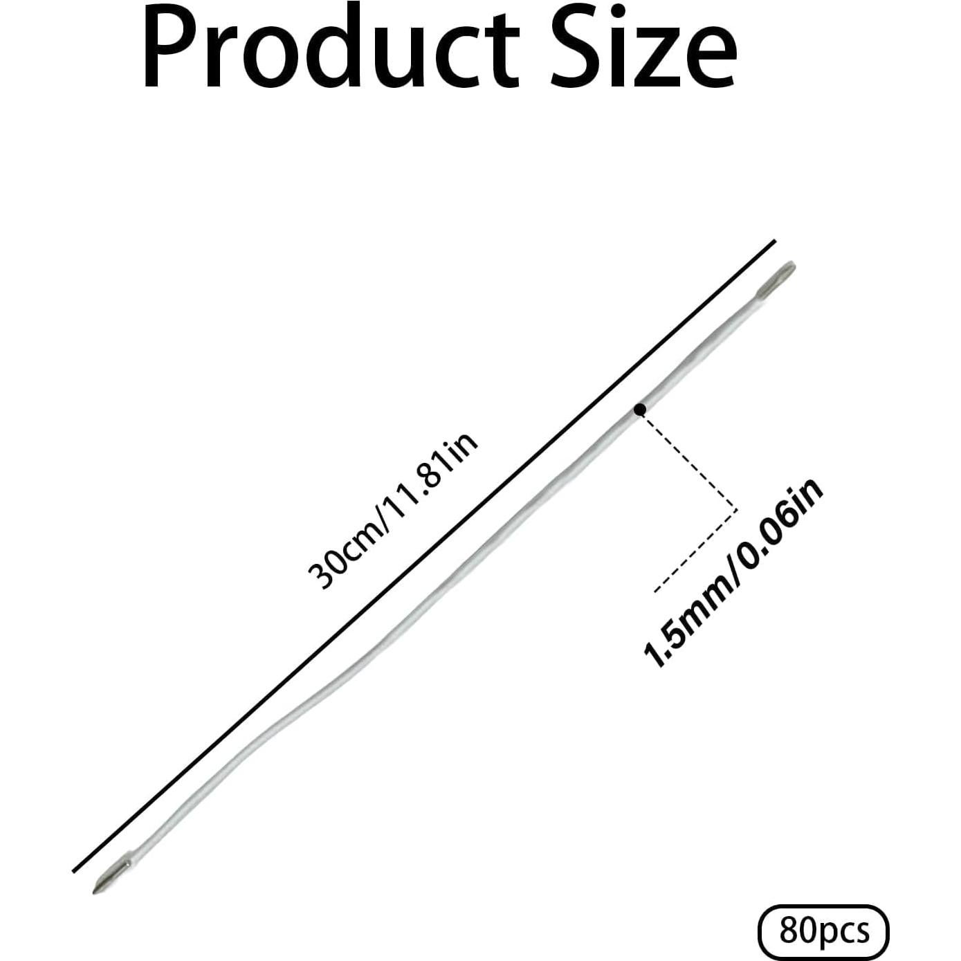 80 Cuerdas Elásticas Blancas 30 cm con Extremos de Metal
