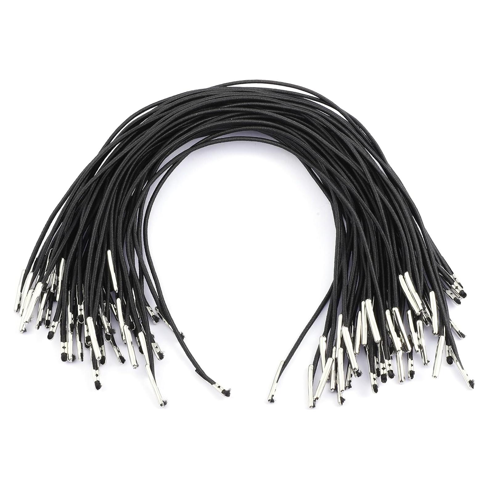 50 Cuerdas Elásticas Negras con Extremos de Metal 25 cm