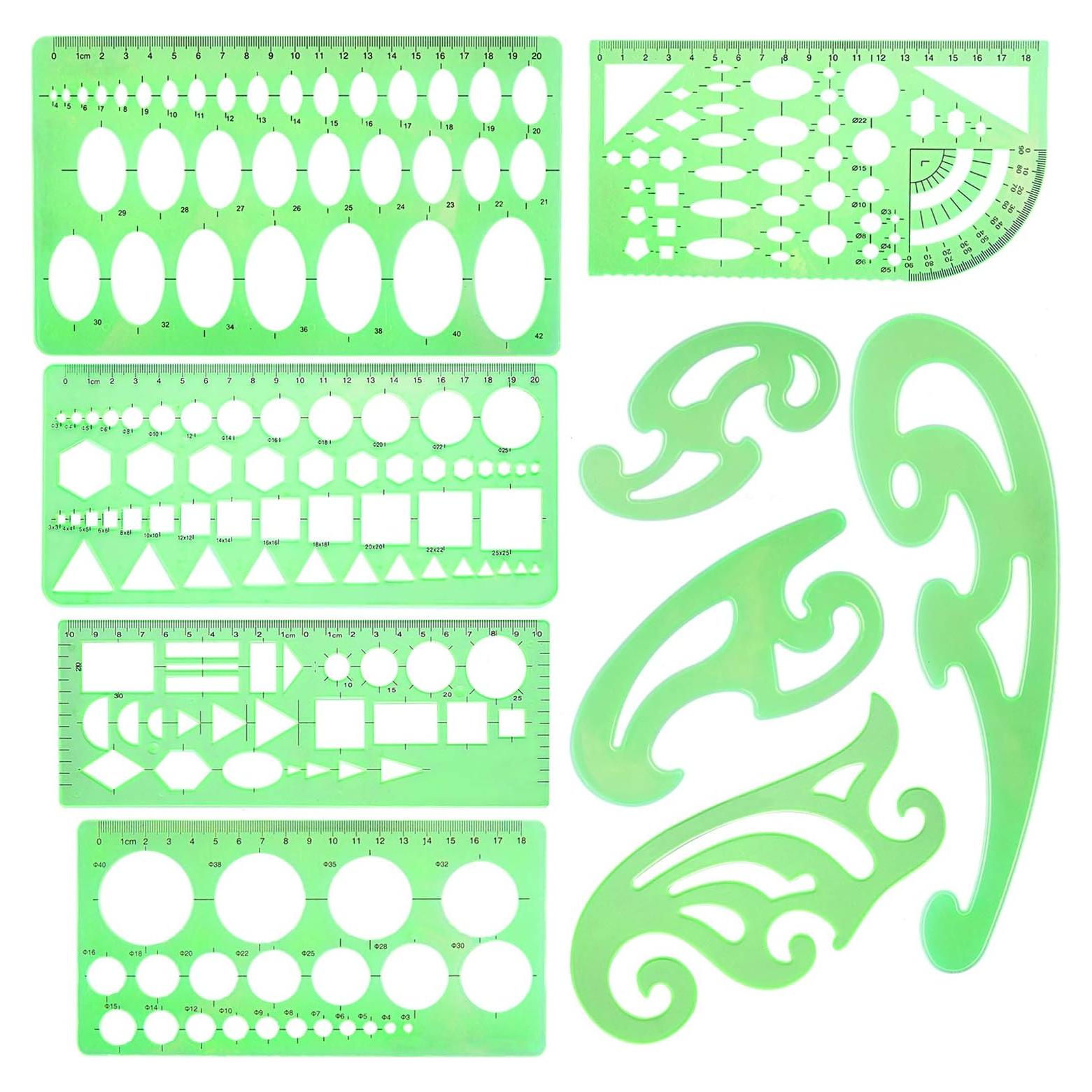 Plantillas Geométricas SIQUK 9 Piezas Plástico Verde 27x15.5cm