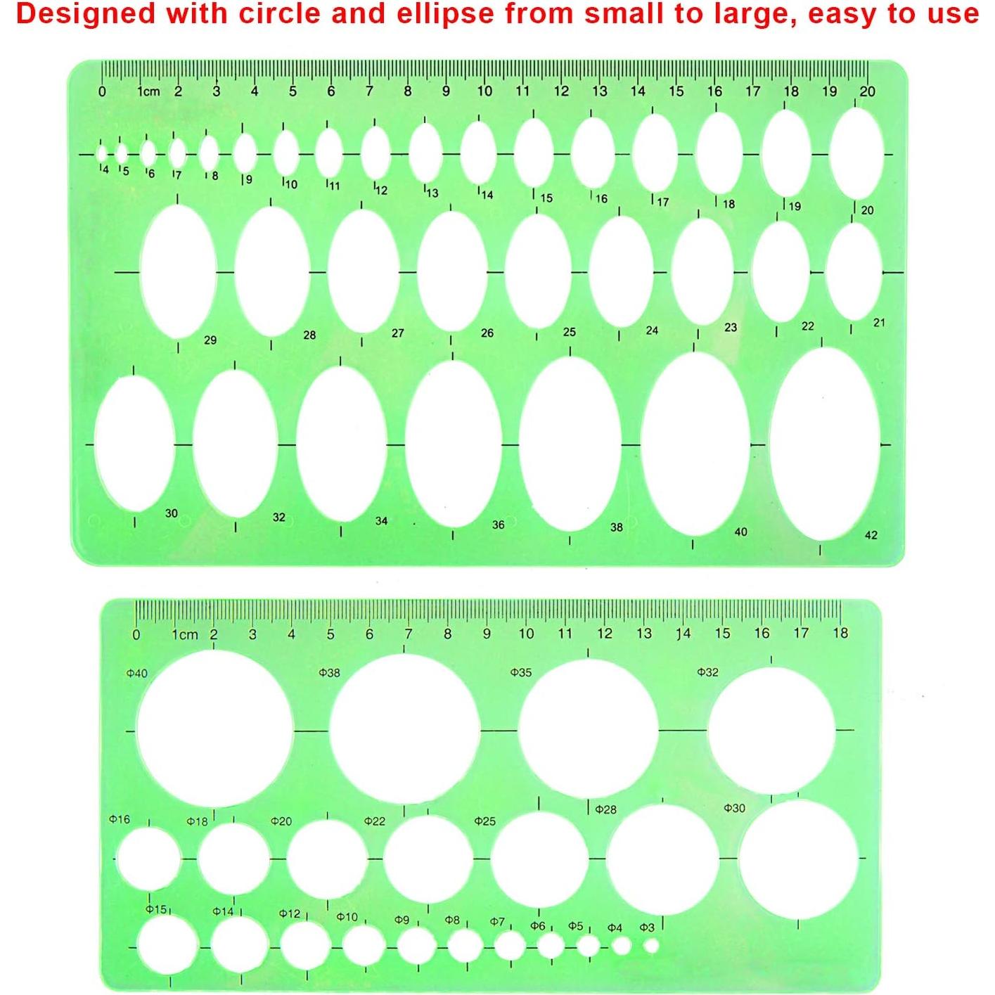 Plantillas Geométricas SIQUK 9 Piezas Plástico Verde 27x15.5cm