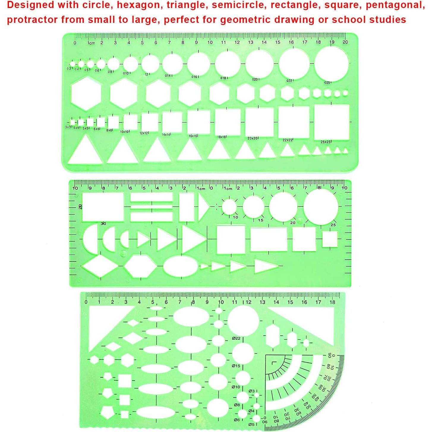 Plantillas Geométricas SIQUK 9 Piezas Plástico Verde 27x15.5cm