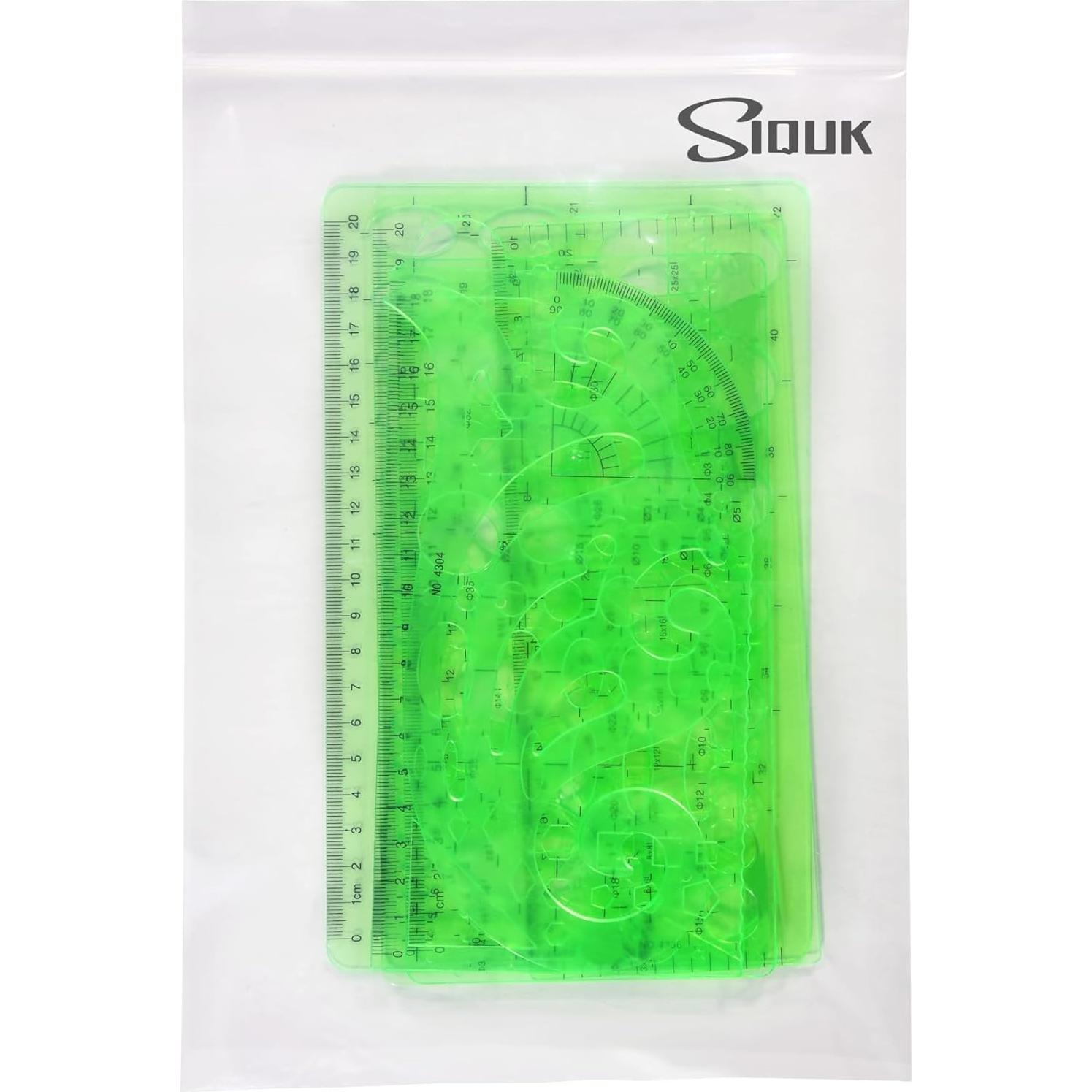 Plantillas Geométricas SIQUK 9 Piezas Plástico Verde 27x15.5cm