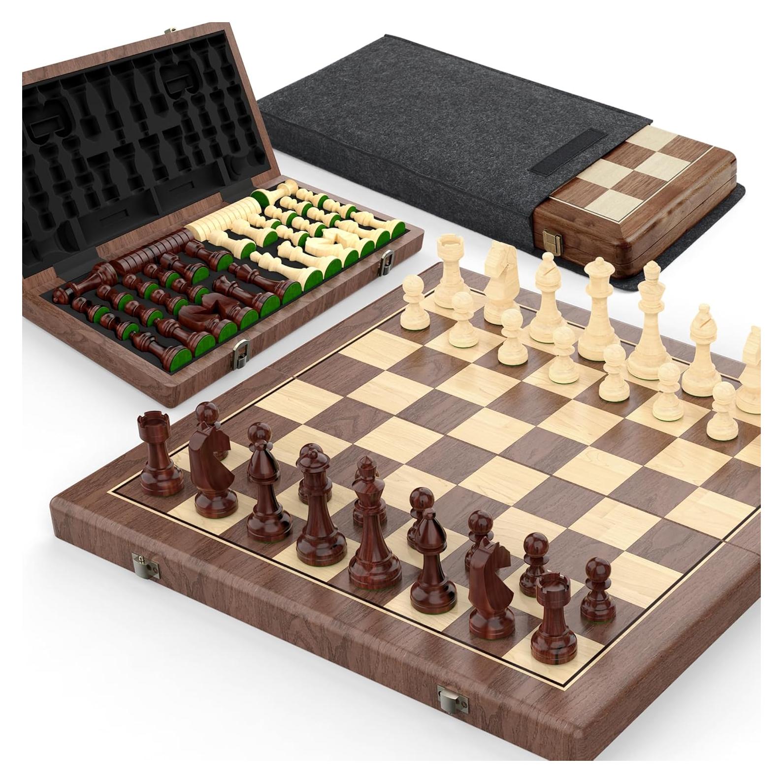 Juego de Ajedrez y Damas Magnético Puecrof 38 cm Madera Premium