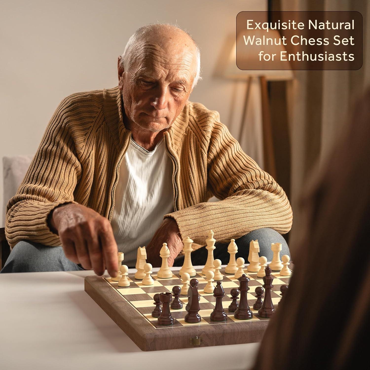 Juego de Ajedrez y Damas Magnético Puecrof 38 cm Madera Premium