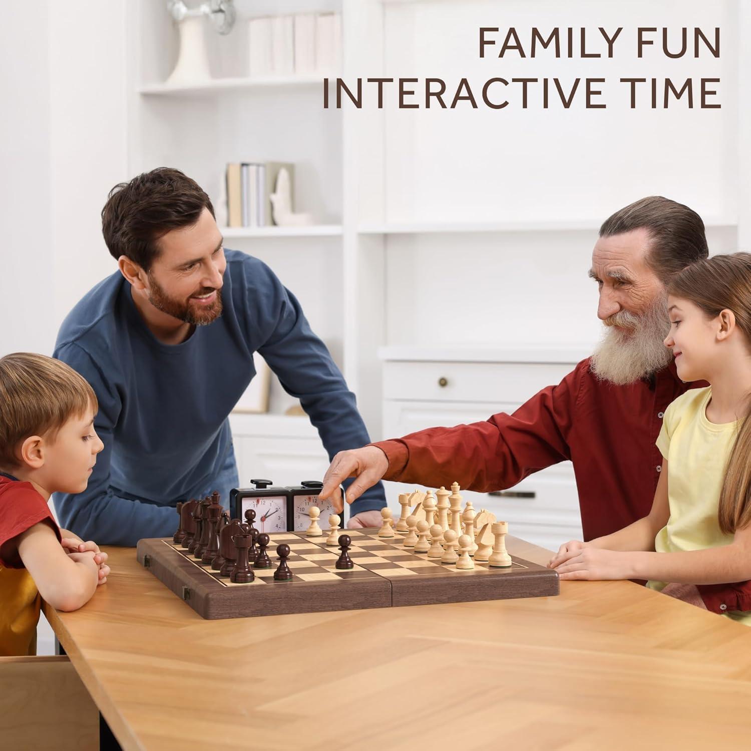 Juego de Ajedrez y Damas Magnético Puecrof 38 cm Madera Premium