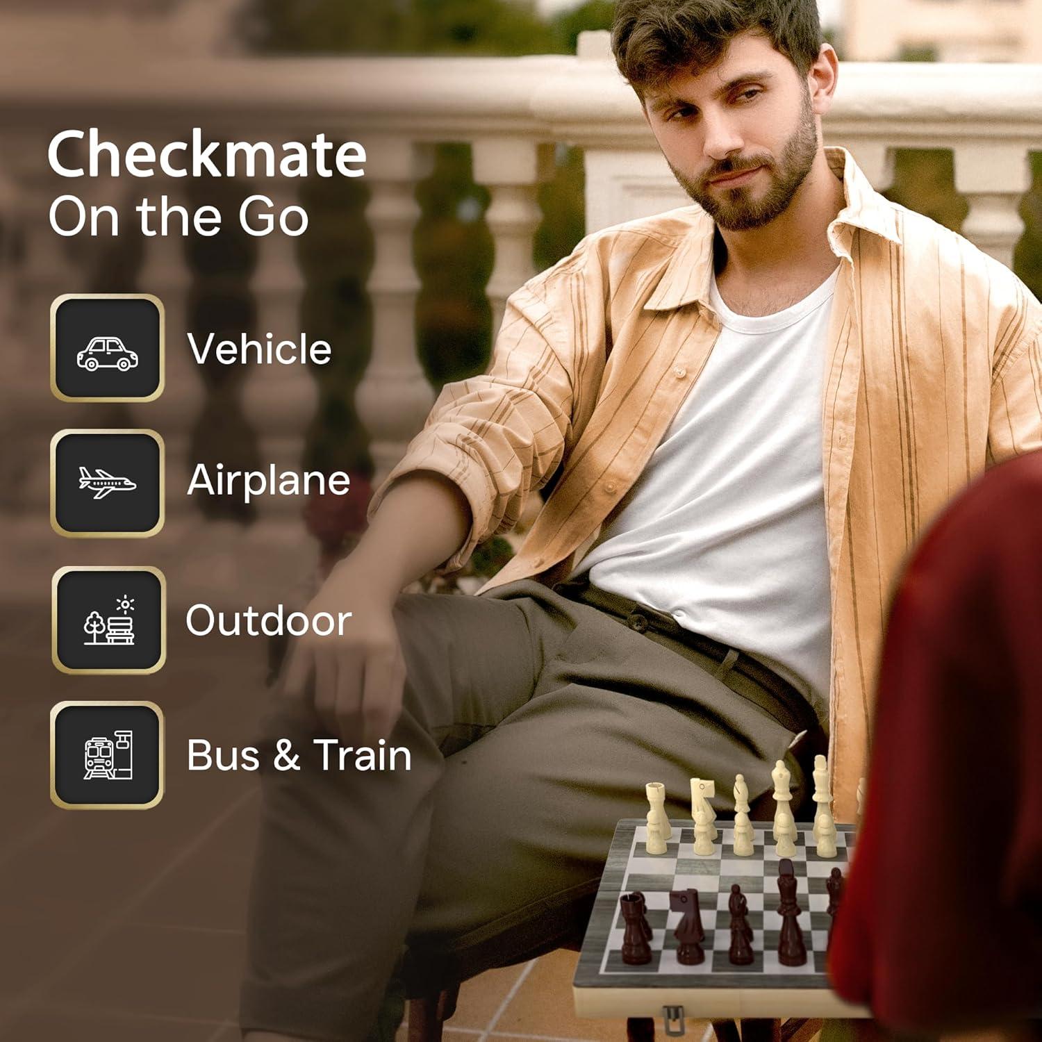 Juego de Ajedrez Magnético de Madera 15" - Almacenamiento y 2 Reinas Extra