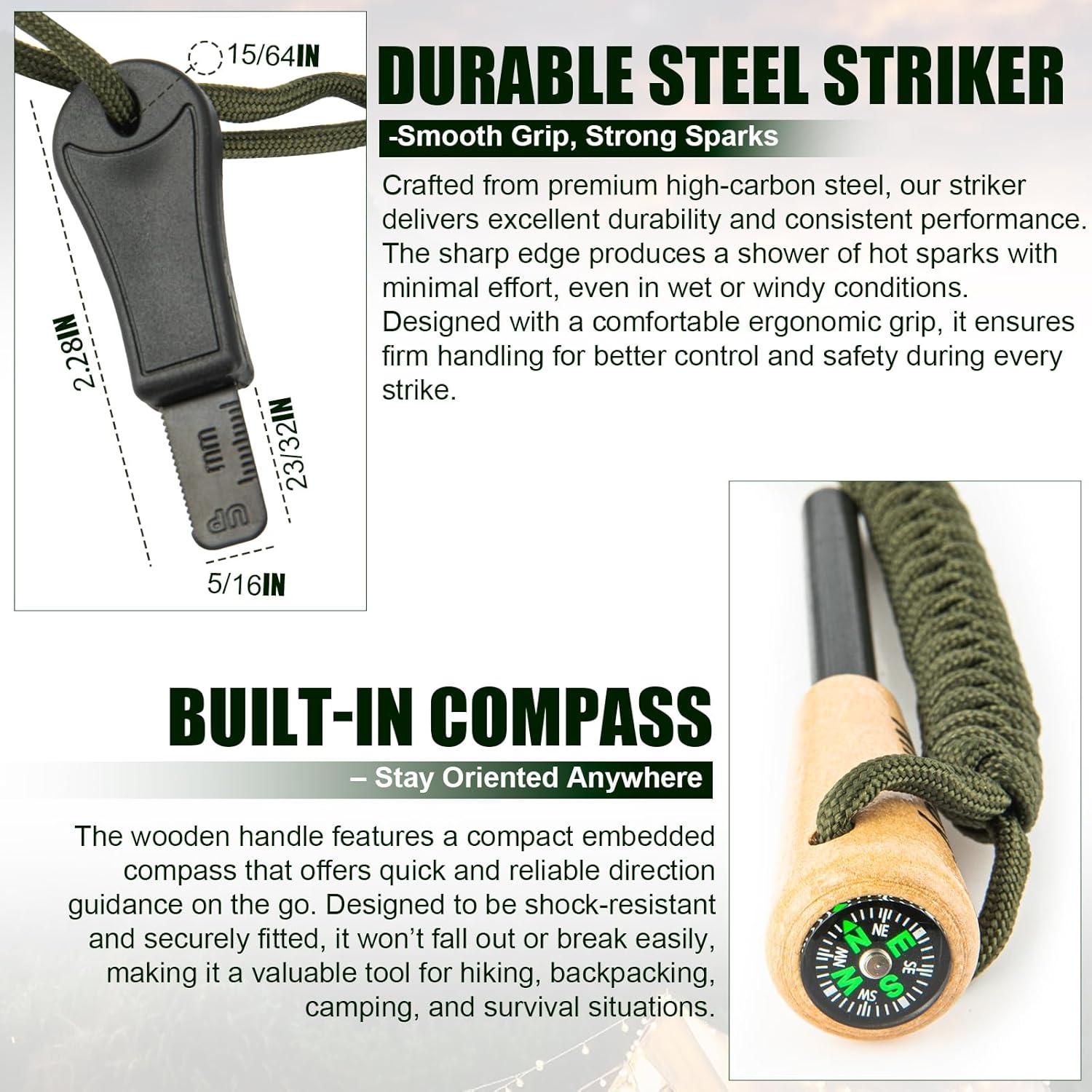 Ferro Rod Nihtdoy con Striker de Acero y Mango de Madera