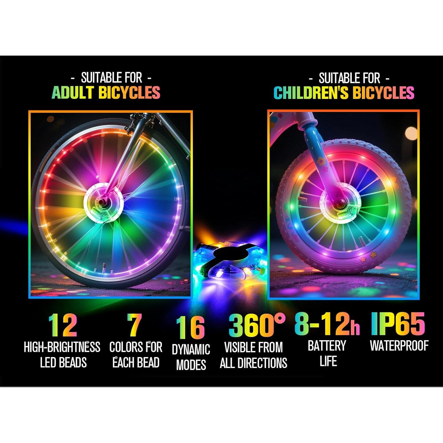 Luces de Rueda de Bicicleta REOWONU LED Recargables 360°