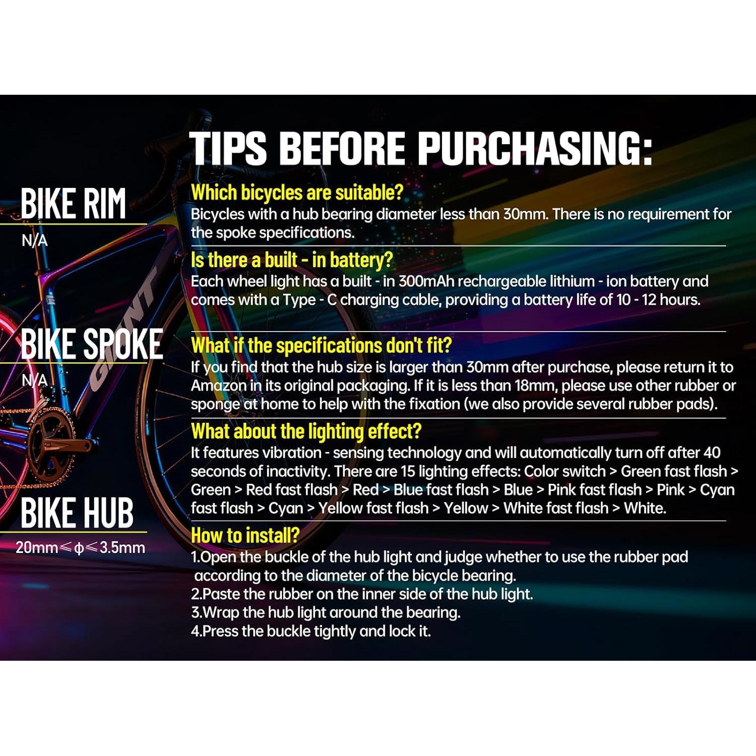 Luces de Rueda de Bicicleta REOWONU LED Recargables 360°