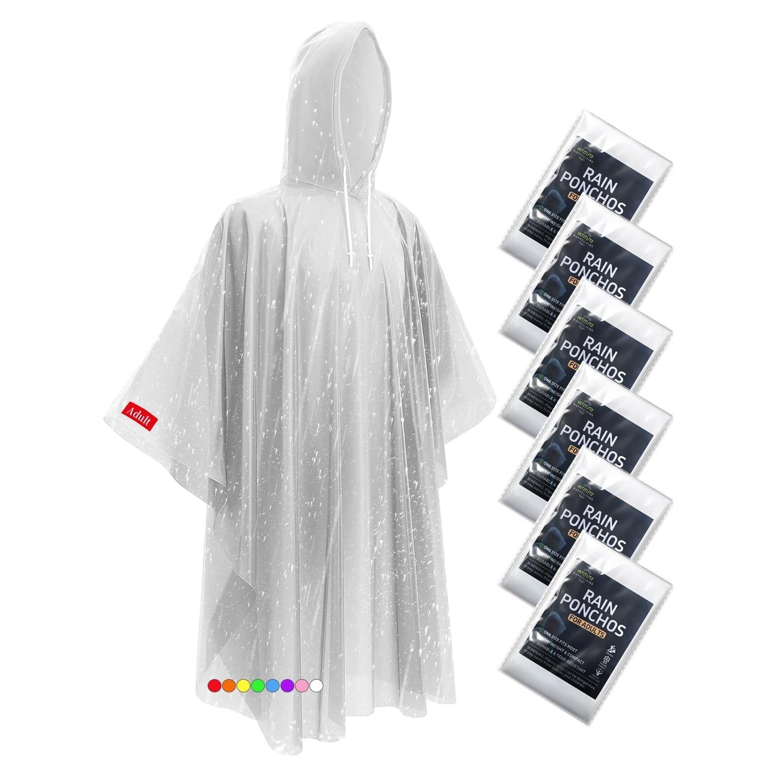 Ponchos de Lluvia Desechables Hitituto para Adultos - Paquete de 6