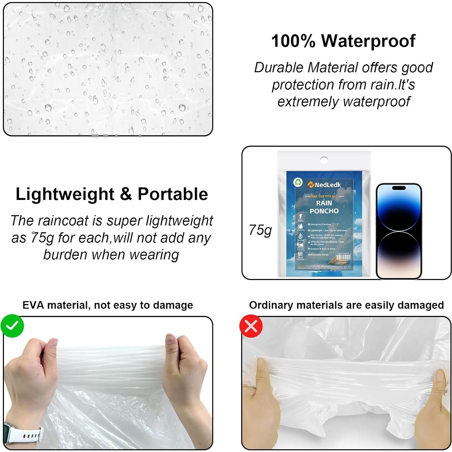Paquete Familiar de Ponchos de Lluvia Desechables NEDLEDK
