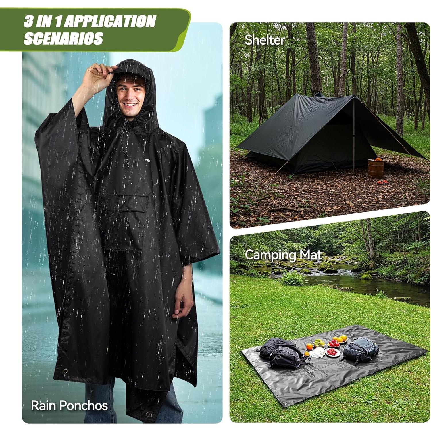 Poncho de Lluvia Impermeable TechRise Unisex con Capucha 210x142cm