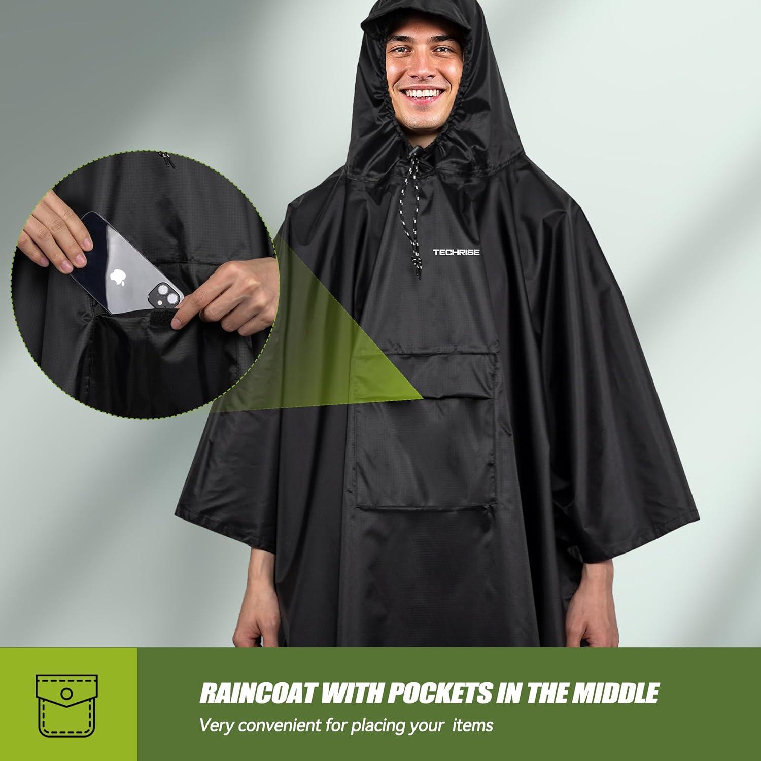 Poncho de Lluvia Impermeable TechRise Unisex con Capucha 210x142cm
