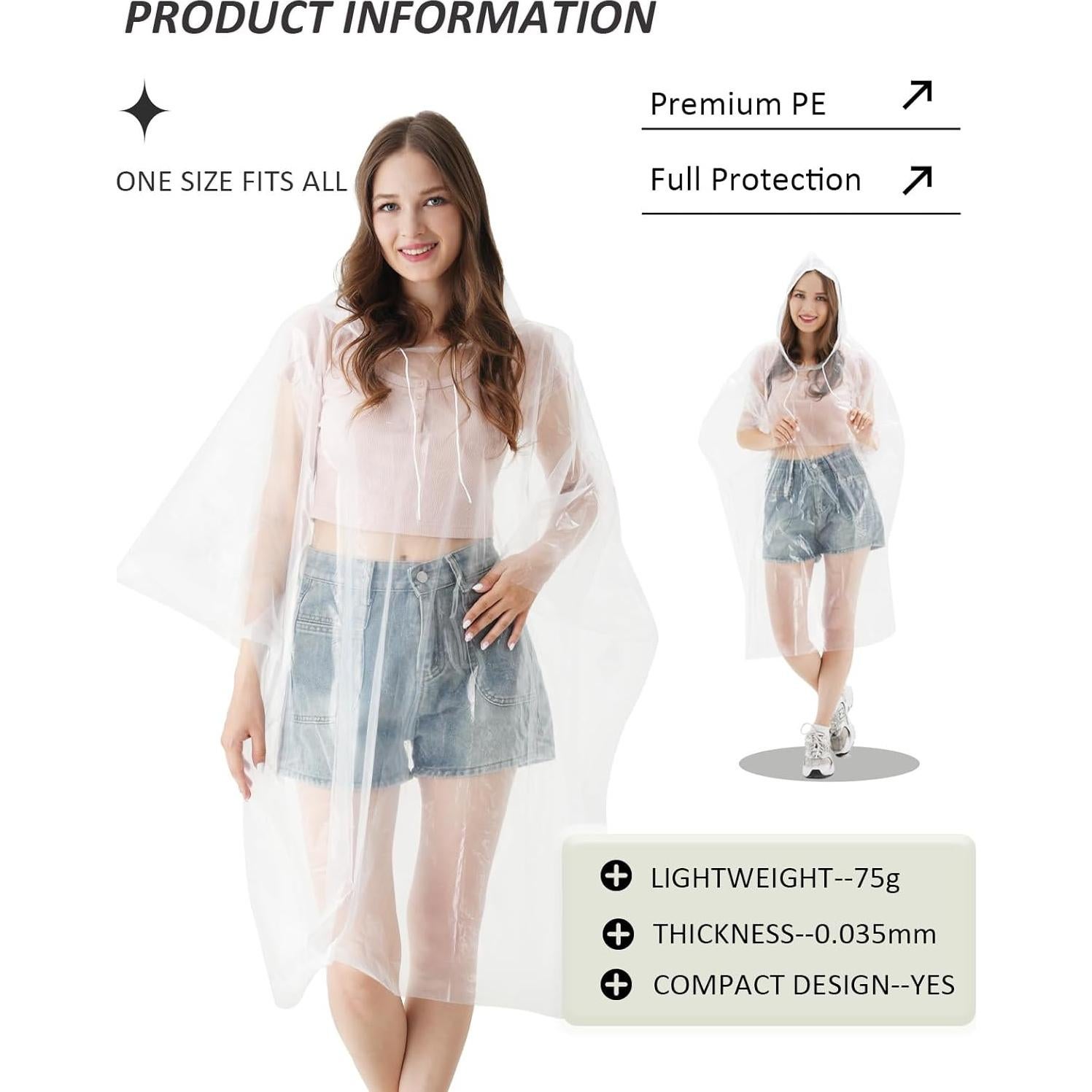 Ponchos de Lluvia Desechables AceFly para Adultos - Paquete de 5