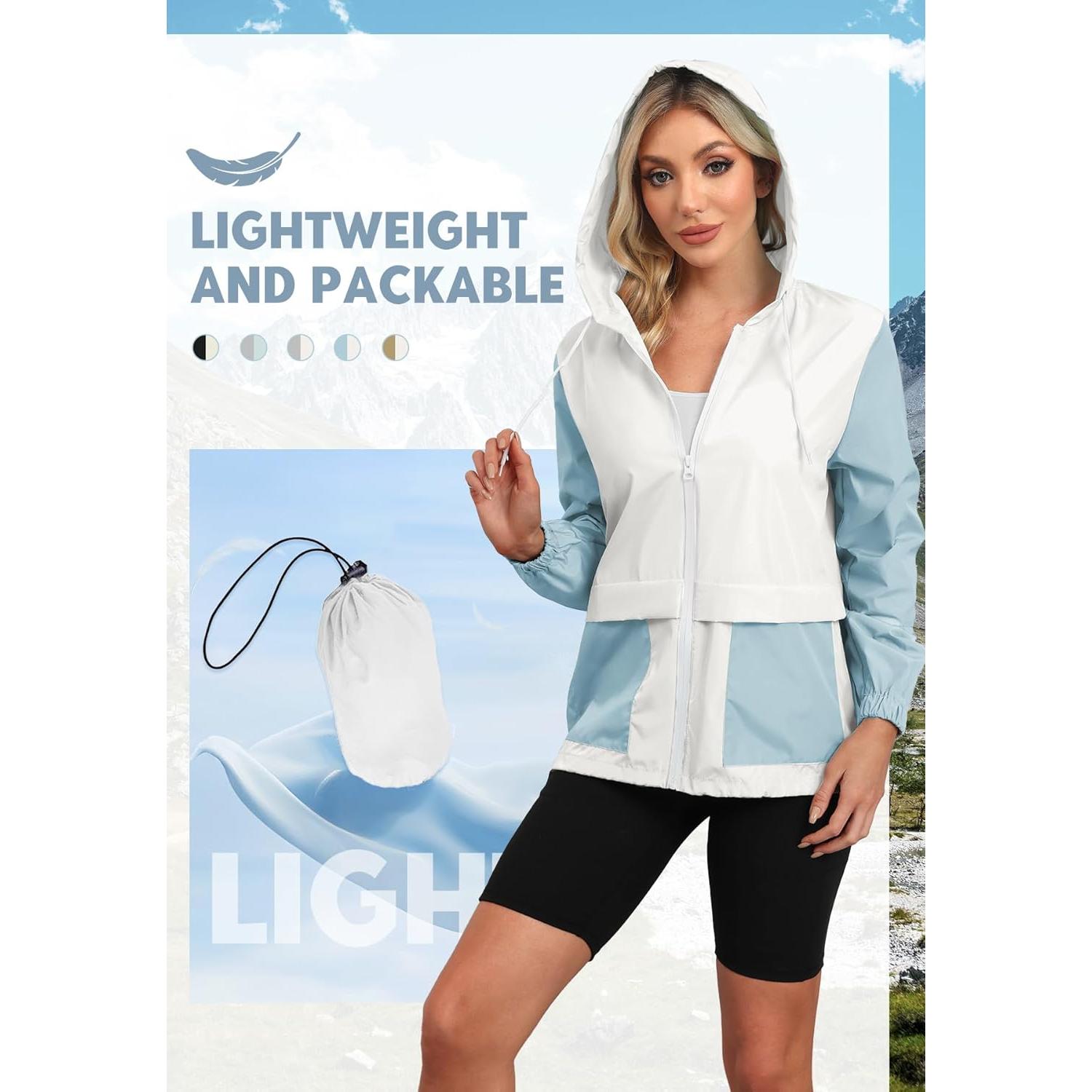 Chaqueta de Lluvia Ligera Zando para Mujeres Azul/Blanco T. Grande