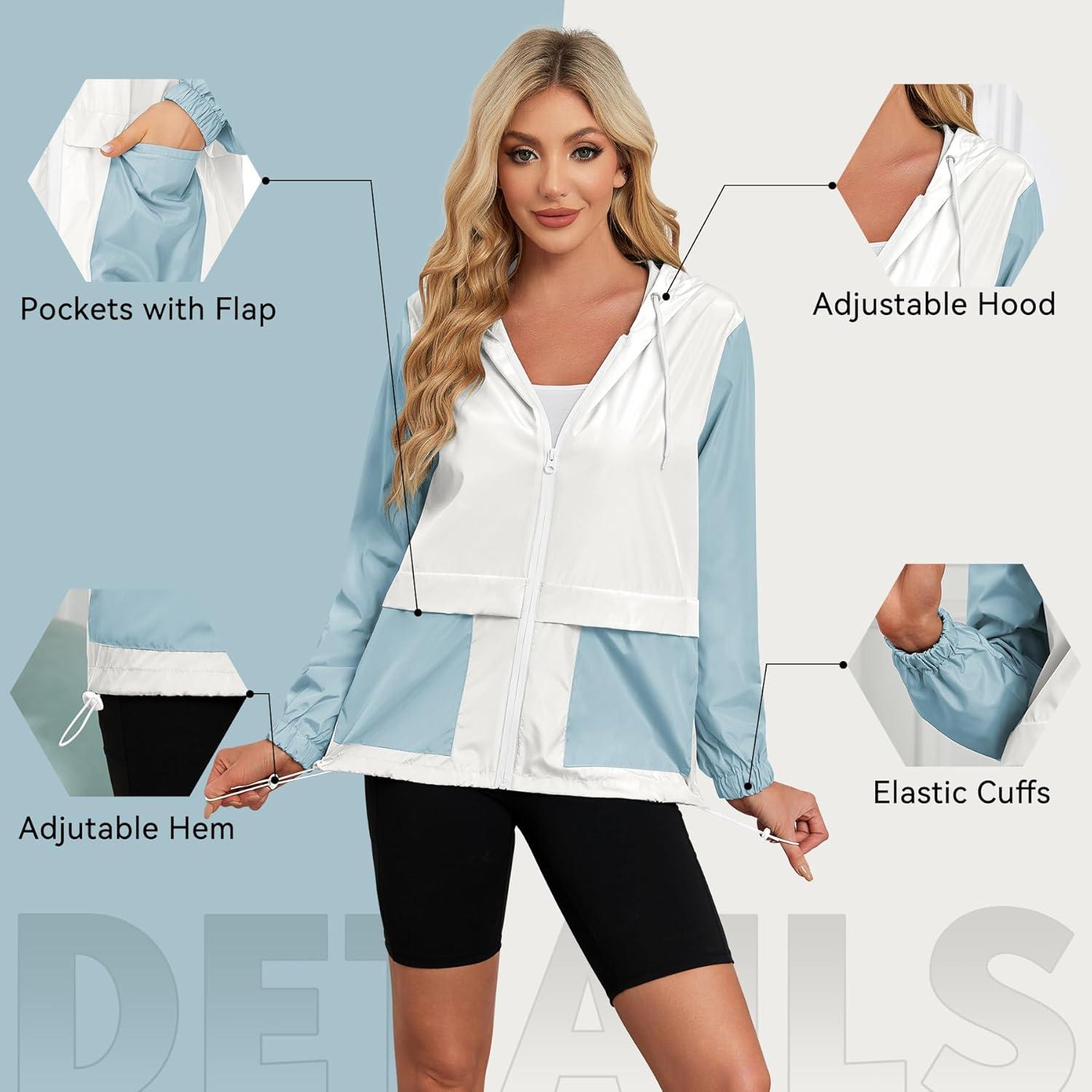 Chaqueta de Lluvia Ligera Zando para Mujeres Azul/Blanco T. Grande