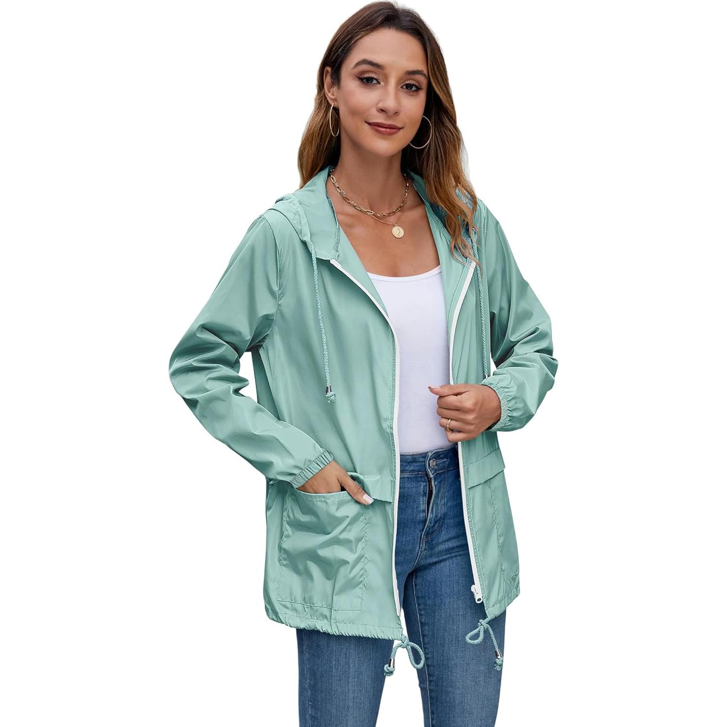 Chaqueta de Lluvia Ligera Hount para Mujeres Impermeable S-3XL