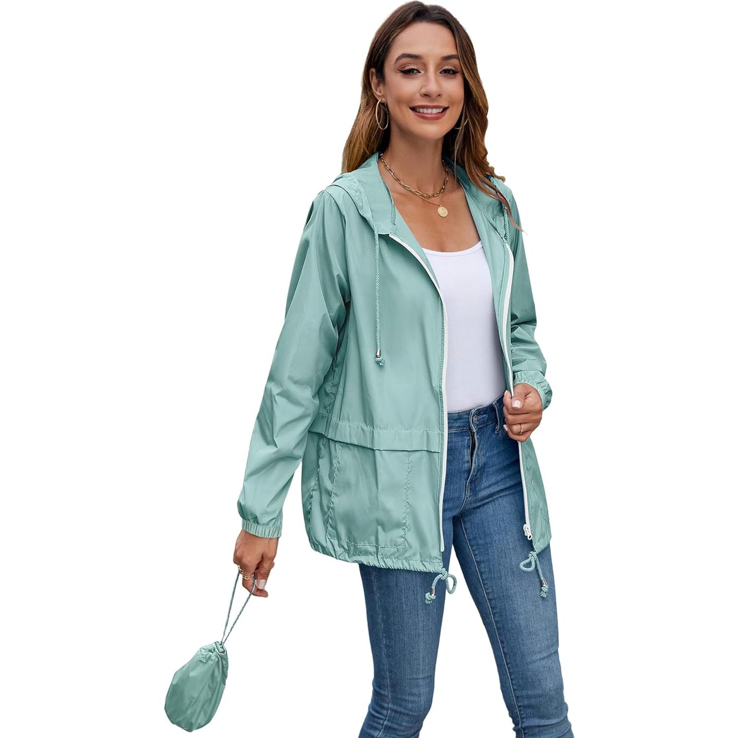 Chaqueta de Lluvia Ligera Hount para Mujeres Impermeable S-3XL