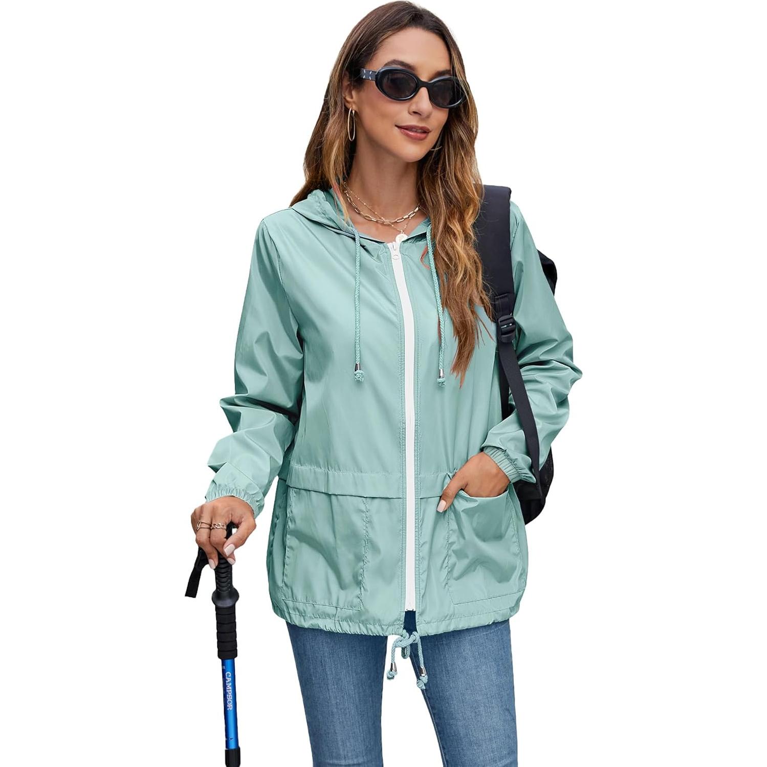 Chaqueta de Lluvia Ligera Hount para Mujeres Impermeable S-3XL