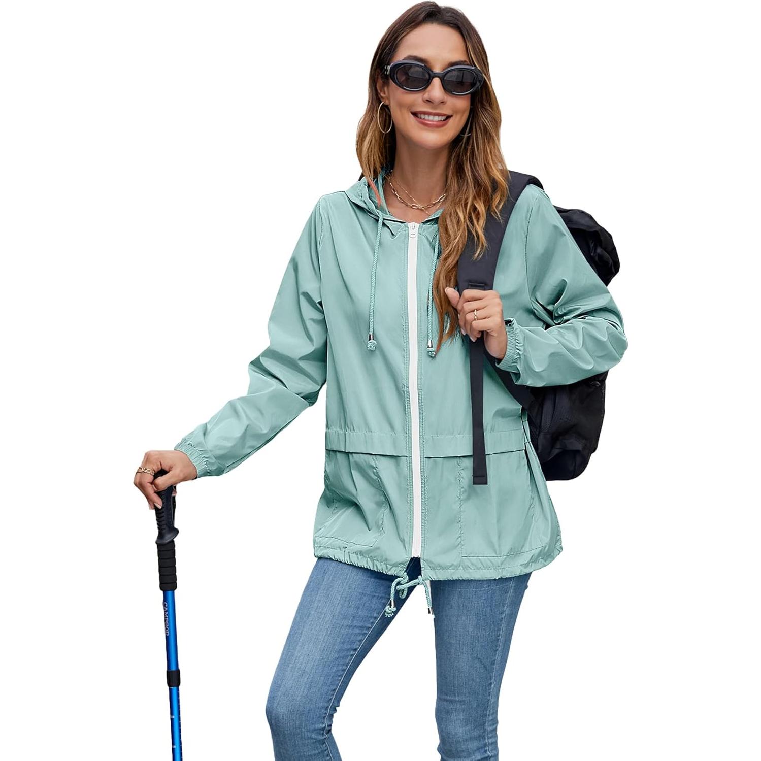 Chaqueta de Lluvia Ligera Hount para Mujeres Impermeable S-3XL