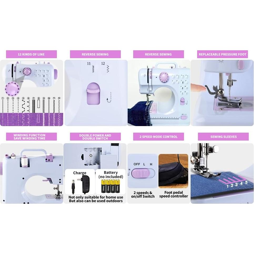 Máquina de Coser Mini 505 con 12 Puntadas y Kit de Accesorios