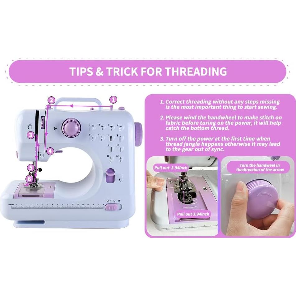 Máquina de Coser Mini 505 con 12 Puntadas y Kit de Accesorios