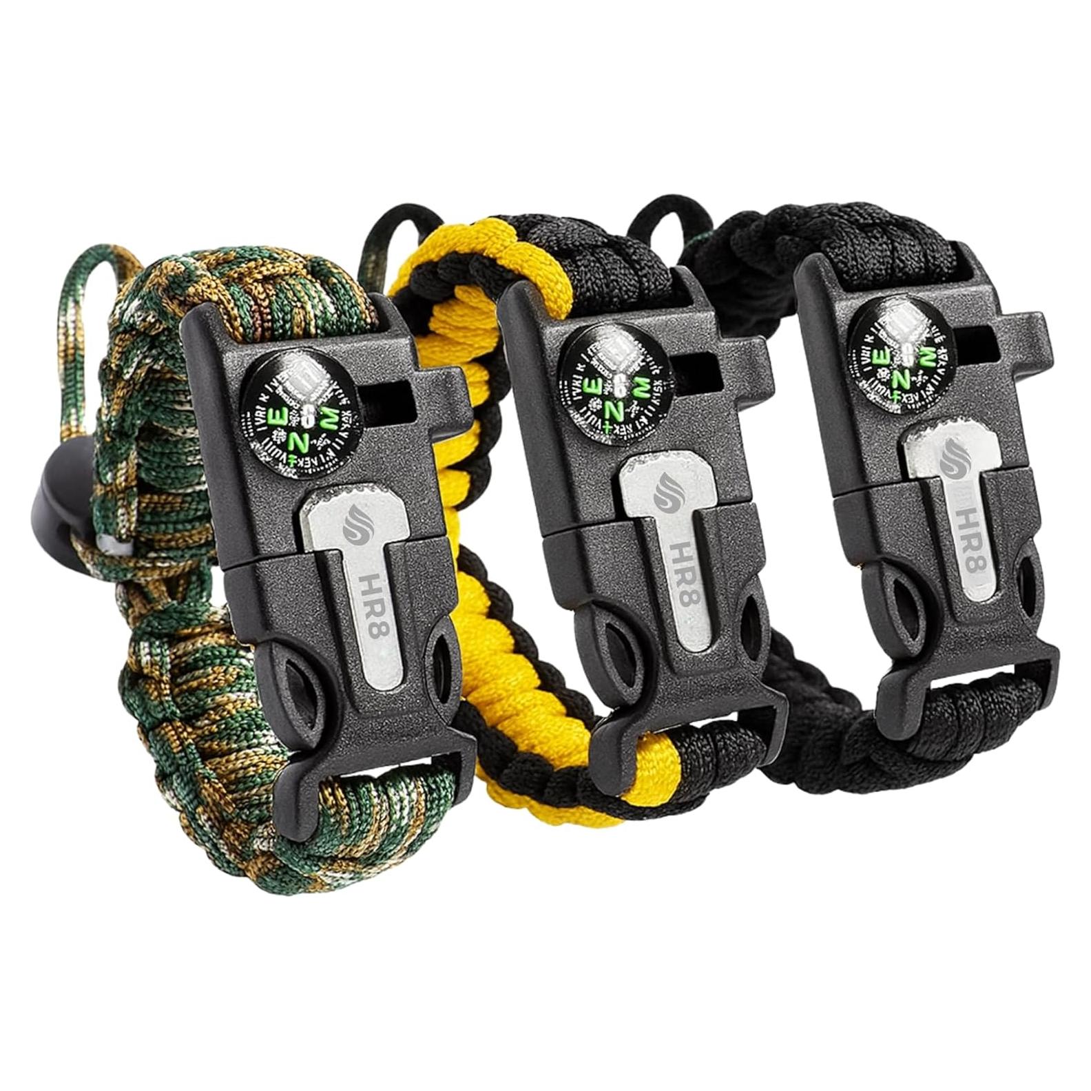 HR8 Pulsera de Supervivencia 3 Pack Paracord Unisex Adulto