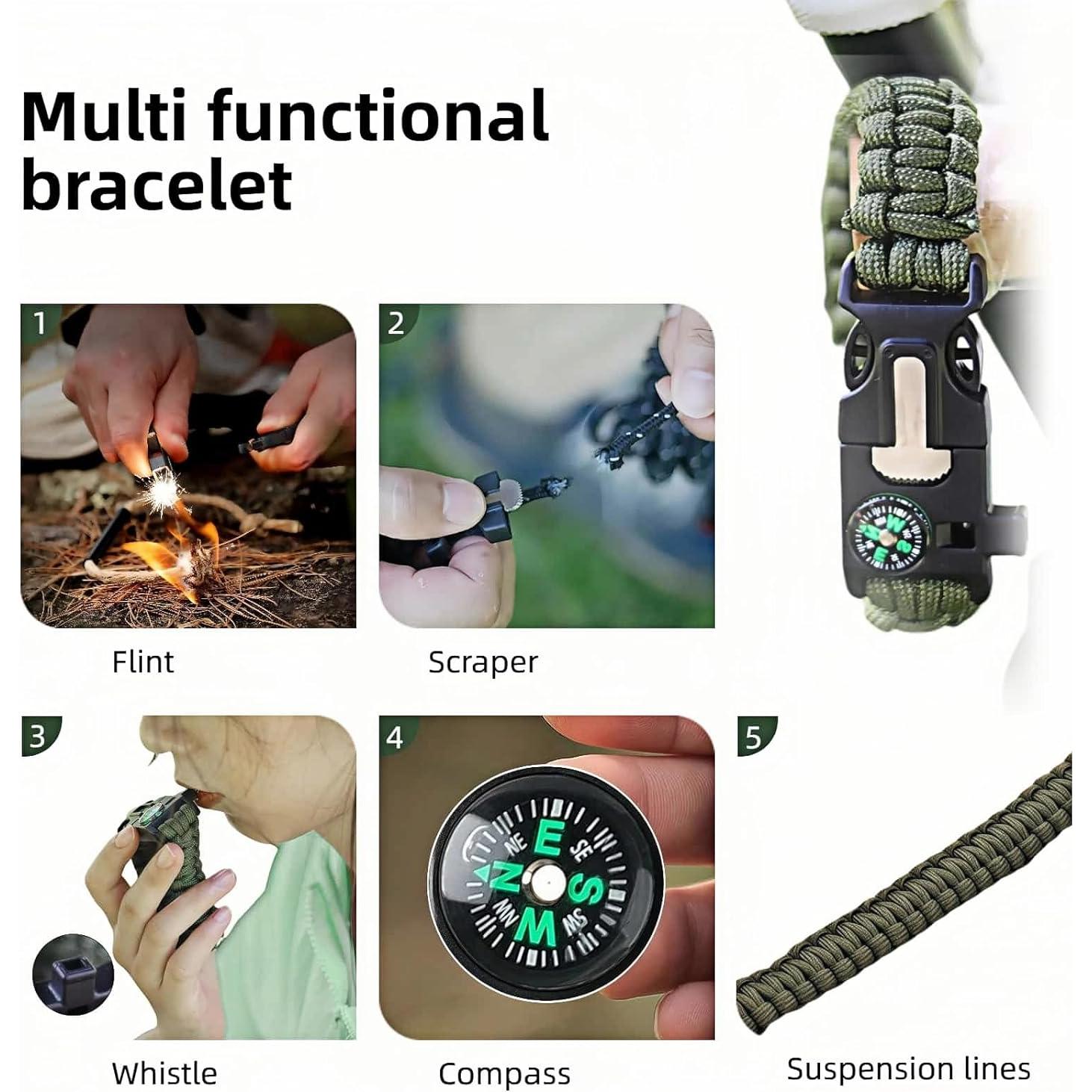 Pulsera de Supervivencia 5 en 1 Chinshwehaw - Verde Oliva