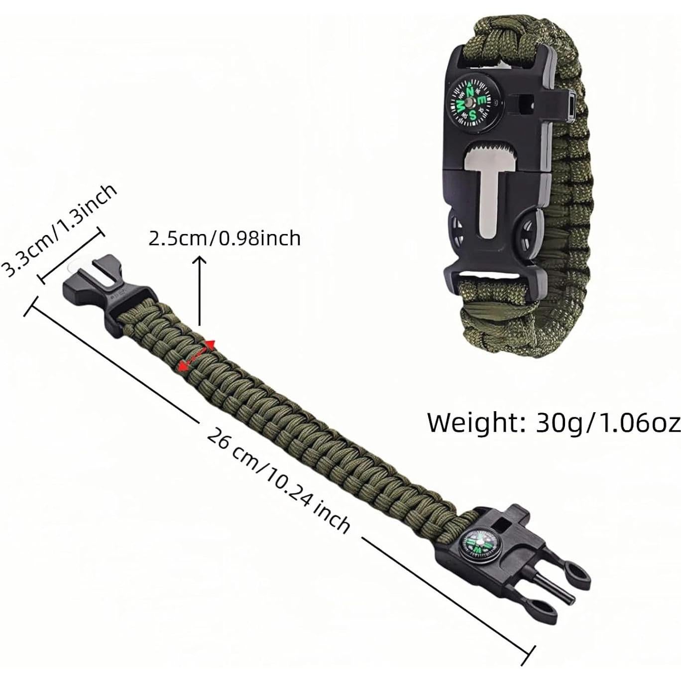 Pulsera de Supervivencia 5 en 1 Chinshwehaw - Verde Oliva