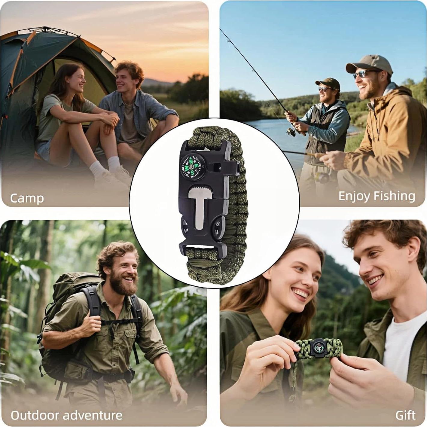 Pulsera de Supervivencia 5 en 1 Chinshwehaw - Verde Oliva