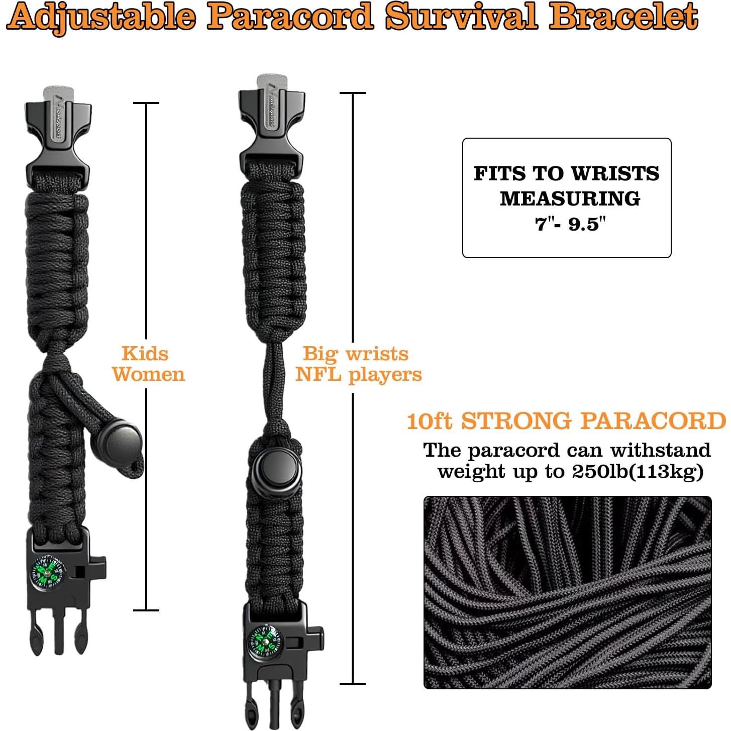 Pulsera de Supervivencia Paracord NVioAsport - 3 Piezas con Encendedor, Silbato y Brújula