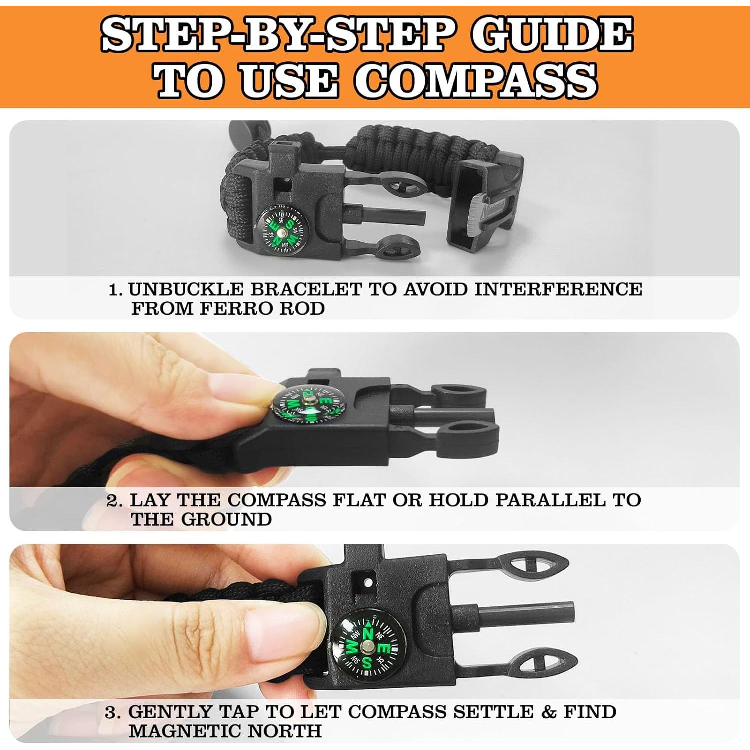 Pulsera de Supervivencia Paracord NVioAsport - 3 Piezas con Encendedor, Silbato y Brújula