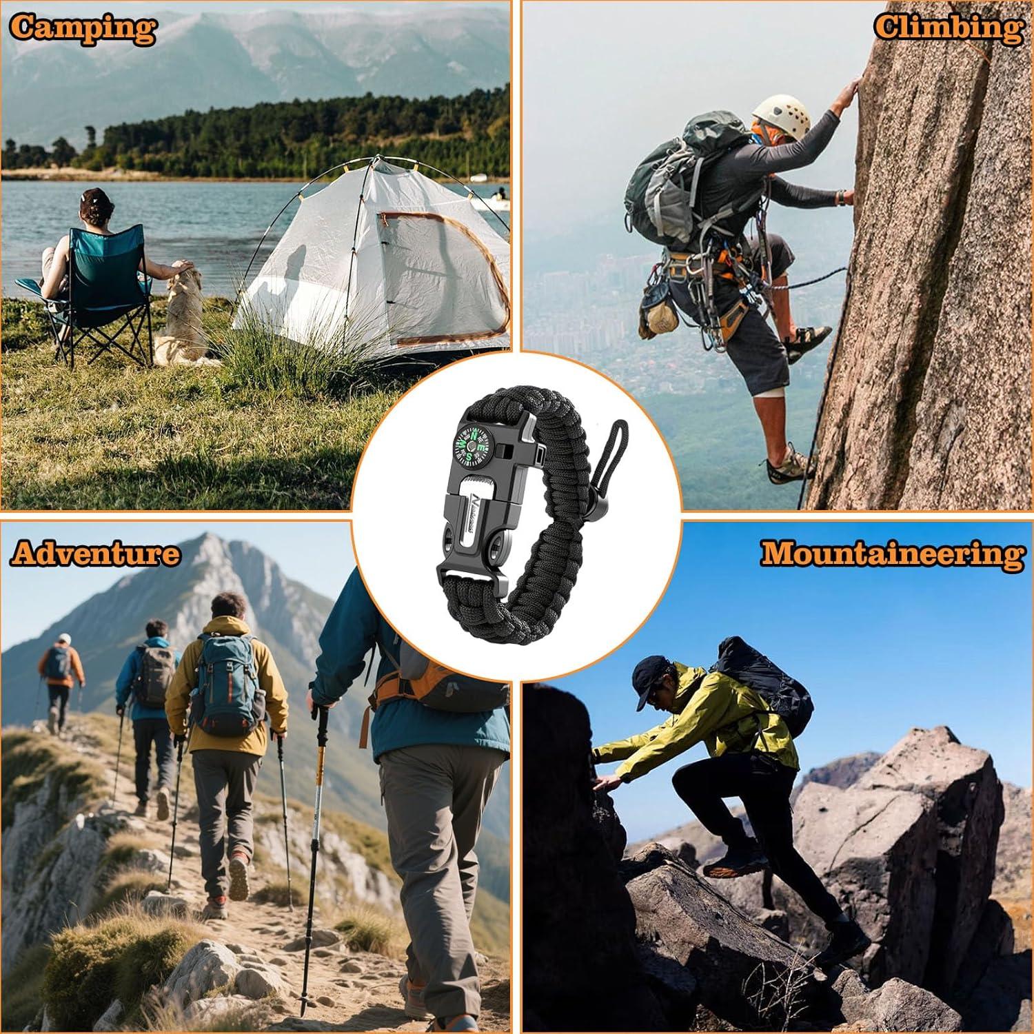 Pulsera de Supervivencia Paracord NVioAsport - 3 Piezas con Encendedor, Silbato y Brújula