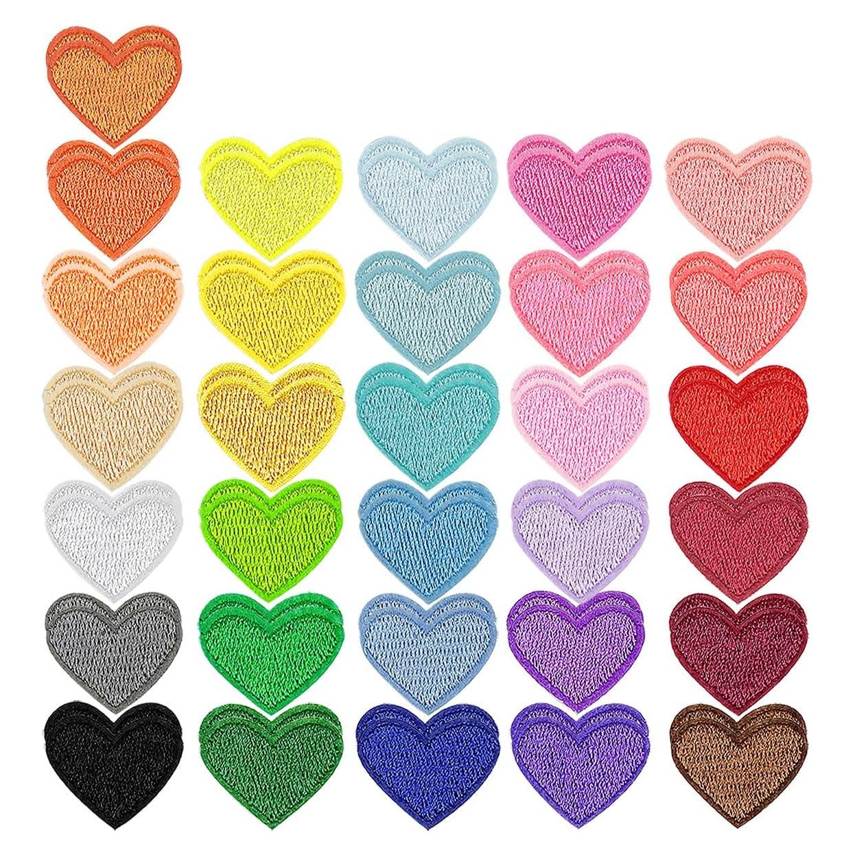 62 Parches de Corazón Bordados Multicolor para Planchar