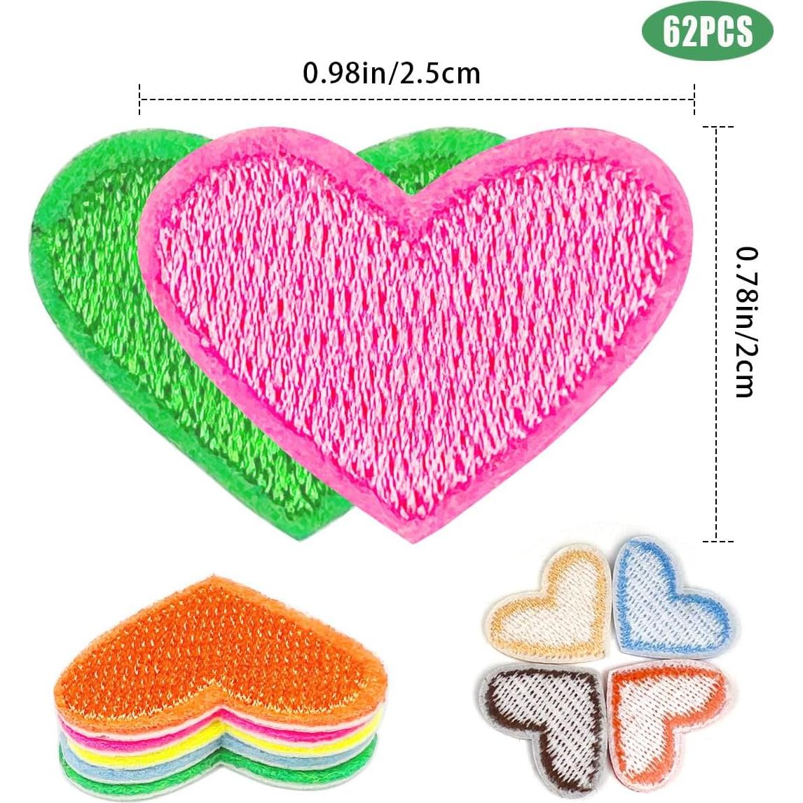 62 Parches de Corazón Bordados Multicolor para Planchar