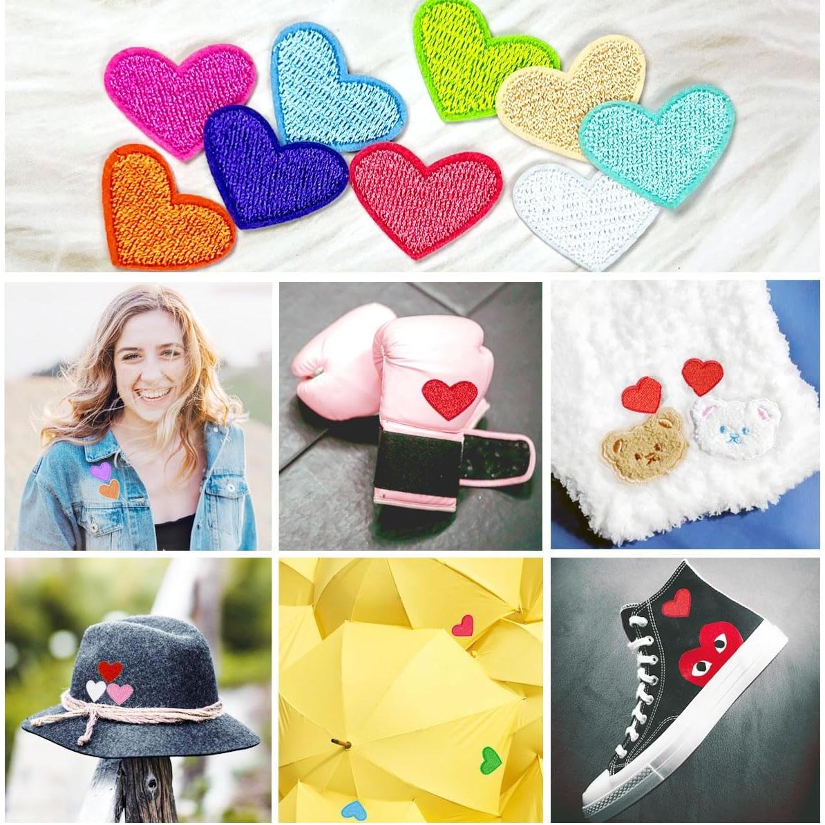 62 Parches de Corazón Bordados Multicolor para Planchar