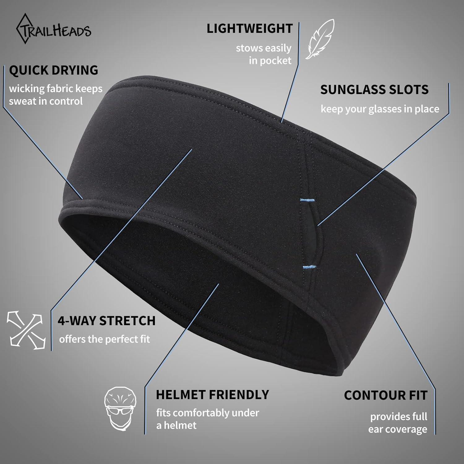 Cinta para la cabeza TrailHeads negra con ranuras para gafas