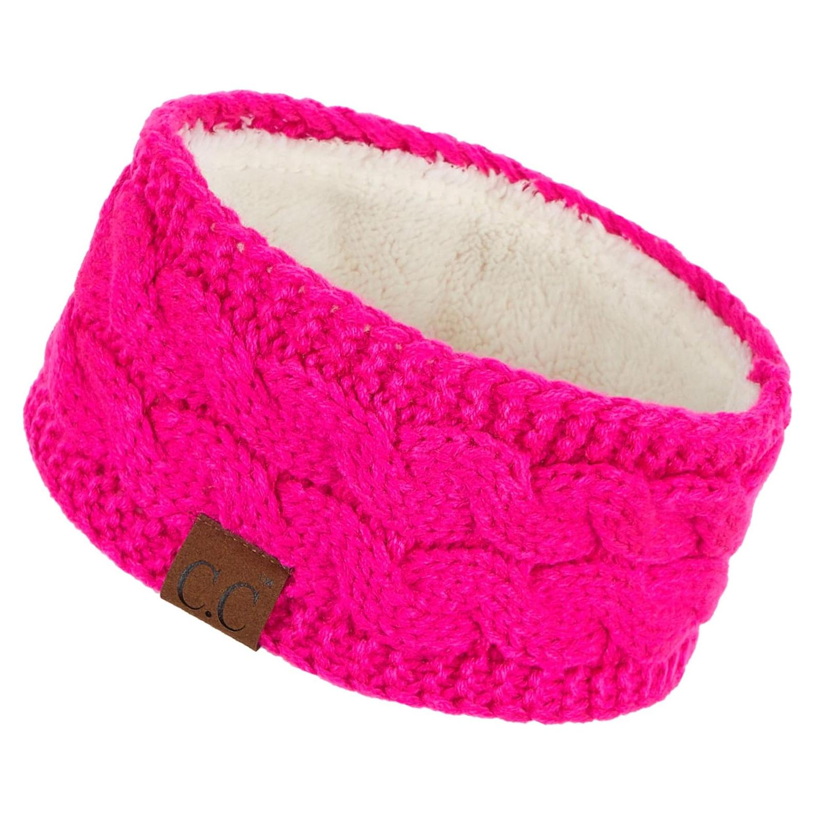 Diadema de punto grueso C.C rosa neón forrada en felpa