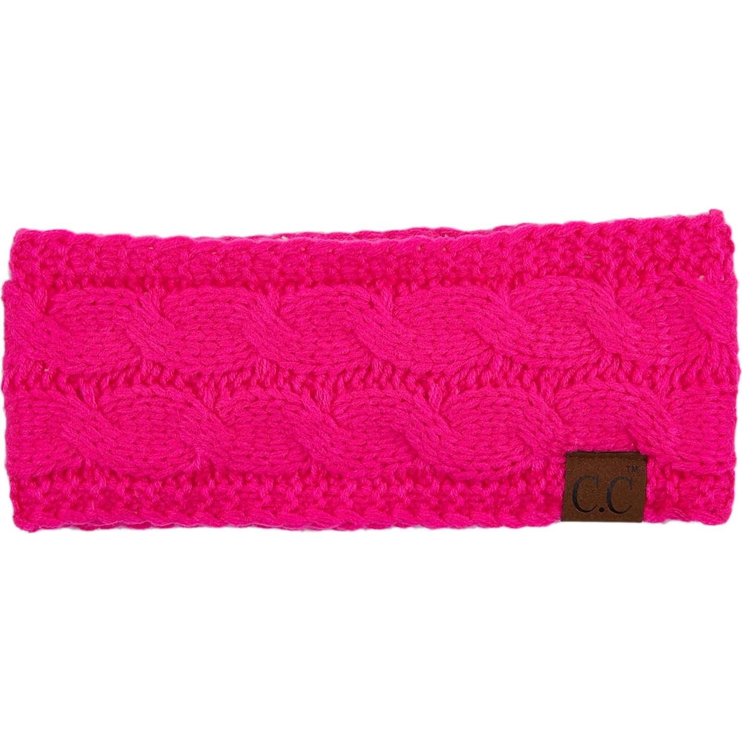 Diadema de punto grueso C.C rosa neón forrada en felpa