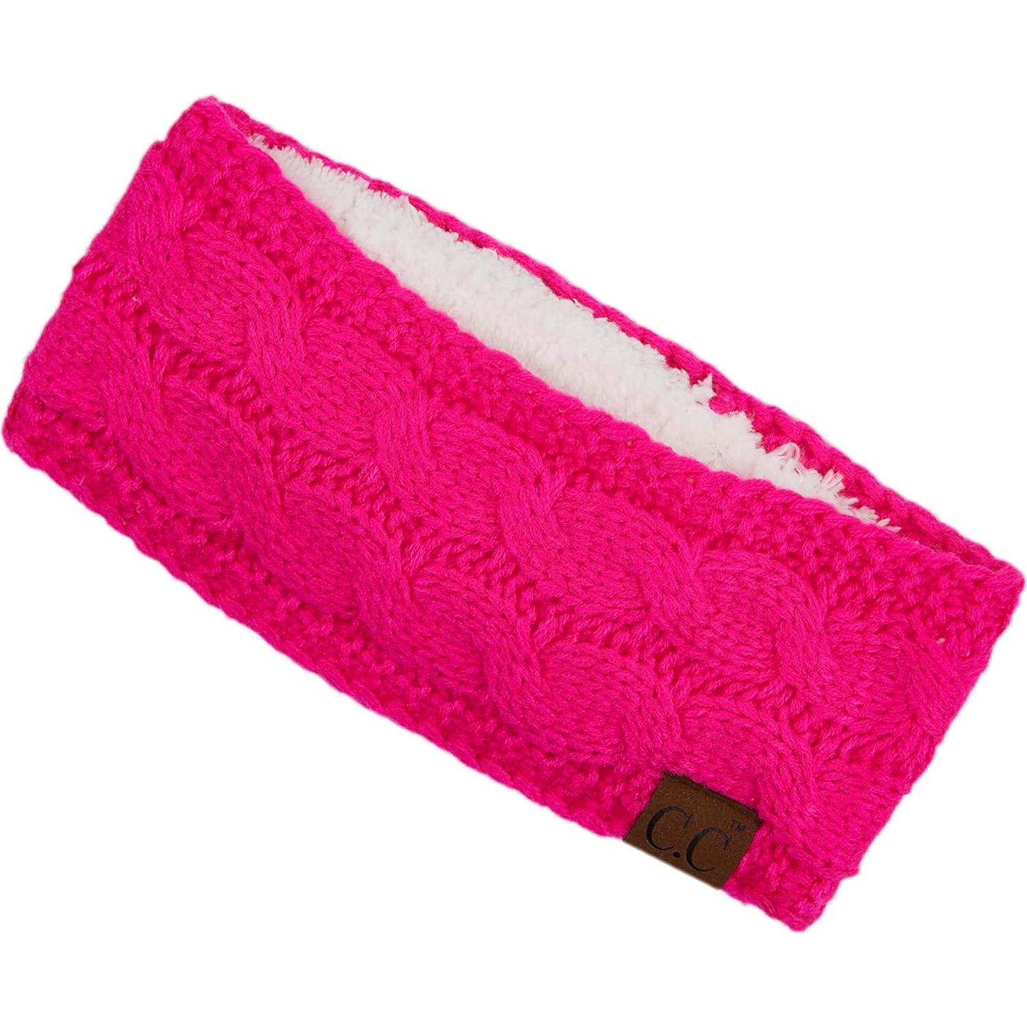 Diadema de punto grueso C.C rosa neón forrada en felpa