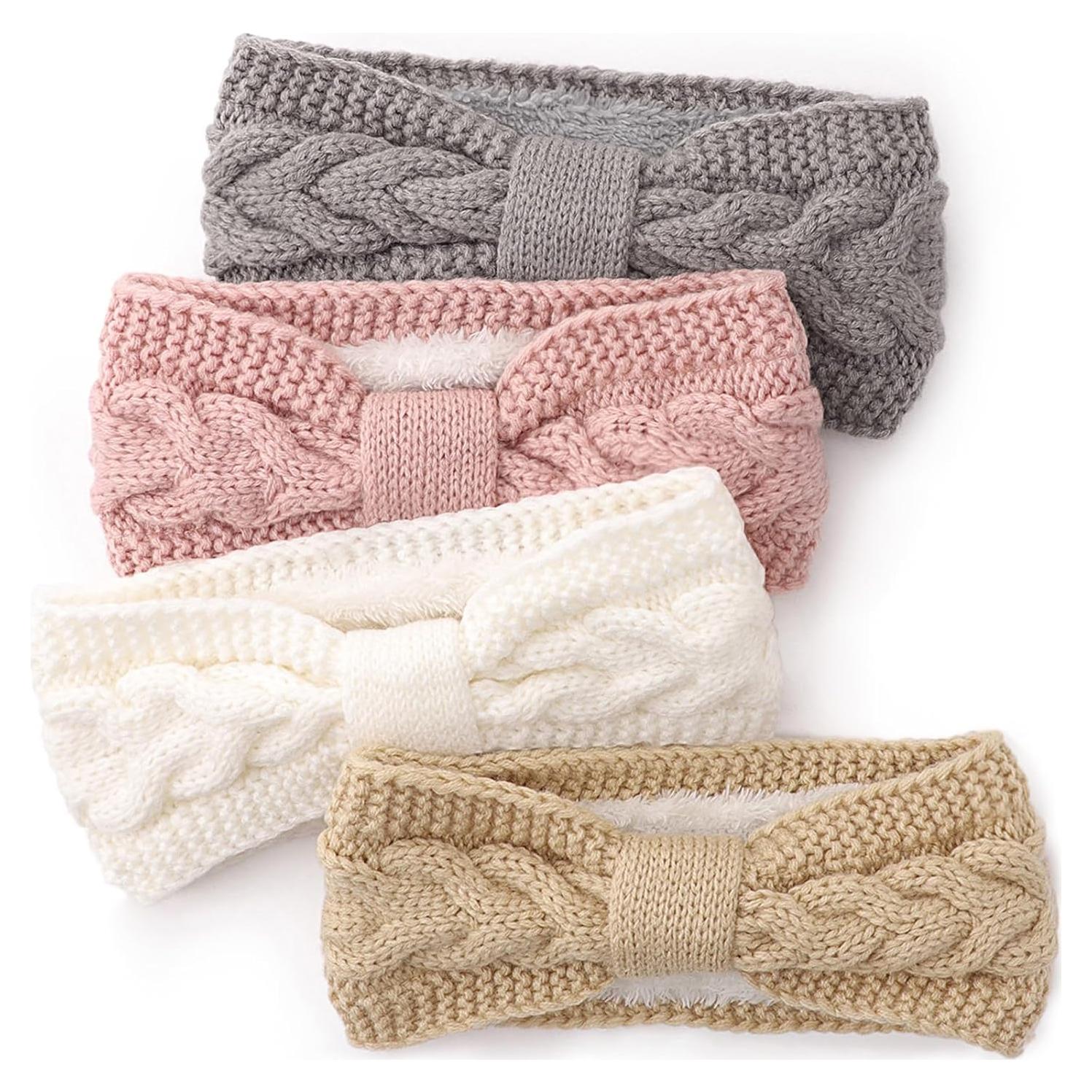 Diademas de Punto DRESHOW 4 Pcs con Forro Polar para Mujeres