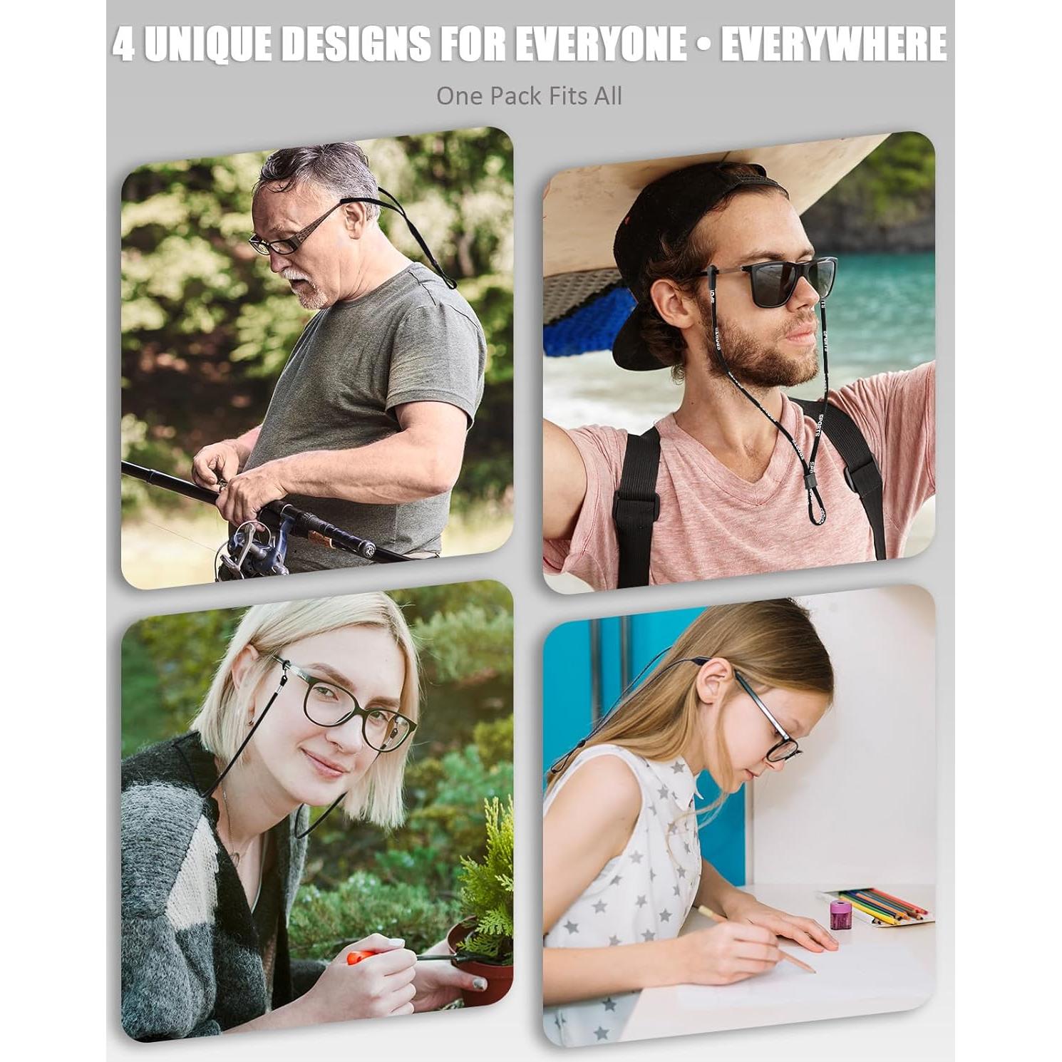 Correas de Gafas BILIONE - Paquete de 4 Estilos Ajustables