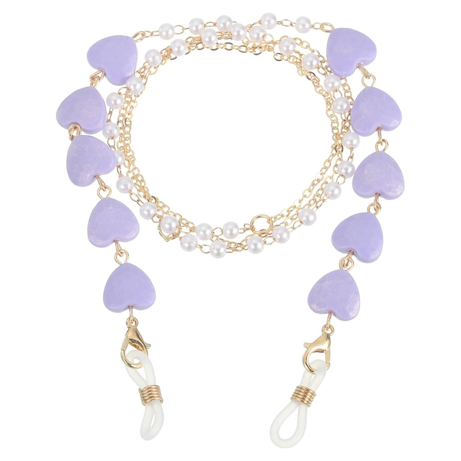 Cadena de Gafas uxcell Morado con Perlas Imitación 70cm