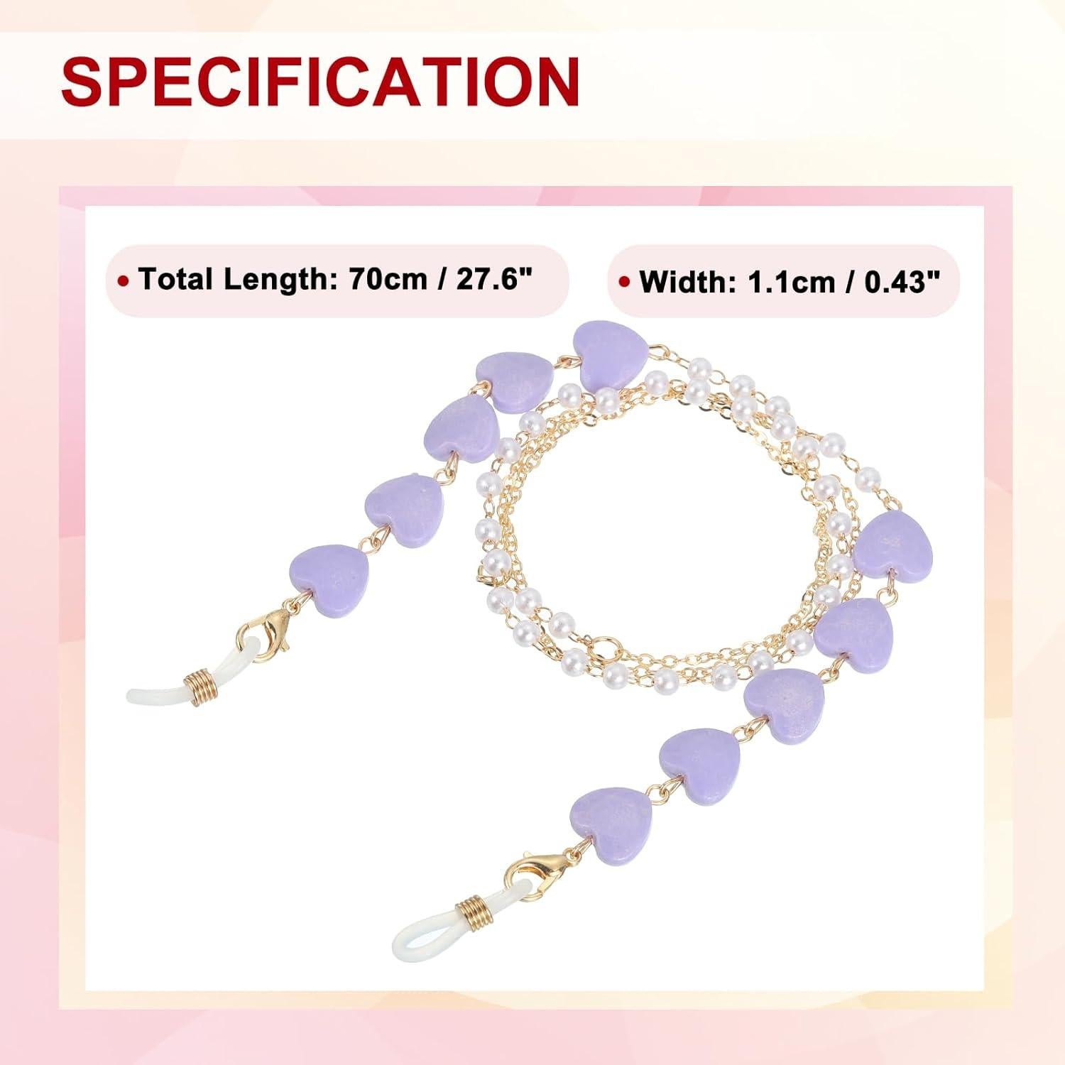 Cadena de Gafas uxcell Morado con Perlas Imitación 70cm