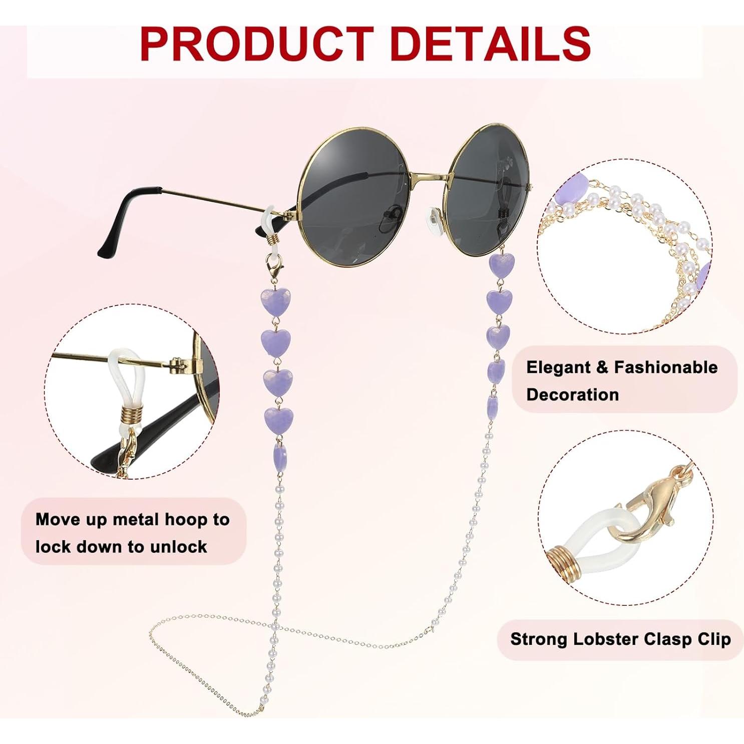 Cadena de Gafas uxcell Morado con Perlas Imitación 70cm