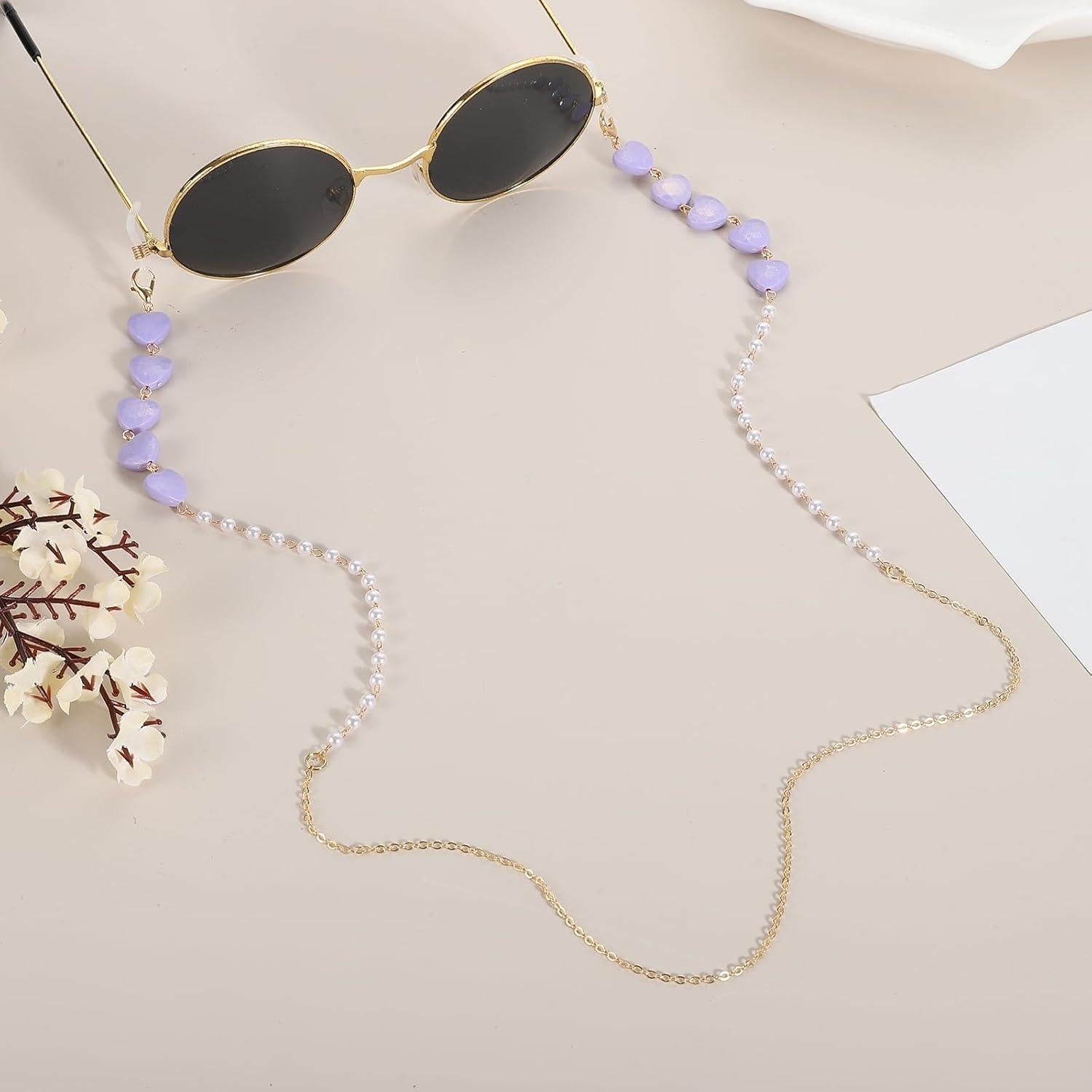 Cadena de Gafas uxcell Morado con Perlas Imitación 70cm