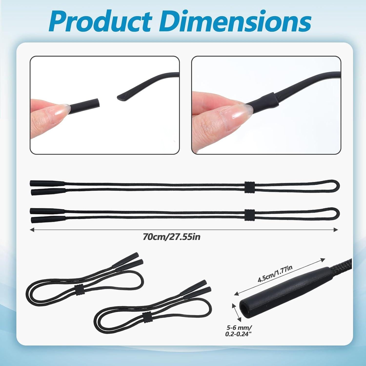 Correa para Gafas Elegaperma 4pcs Ajustable Nylon Negro