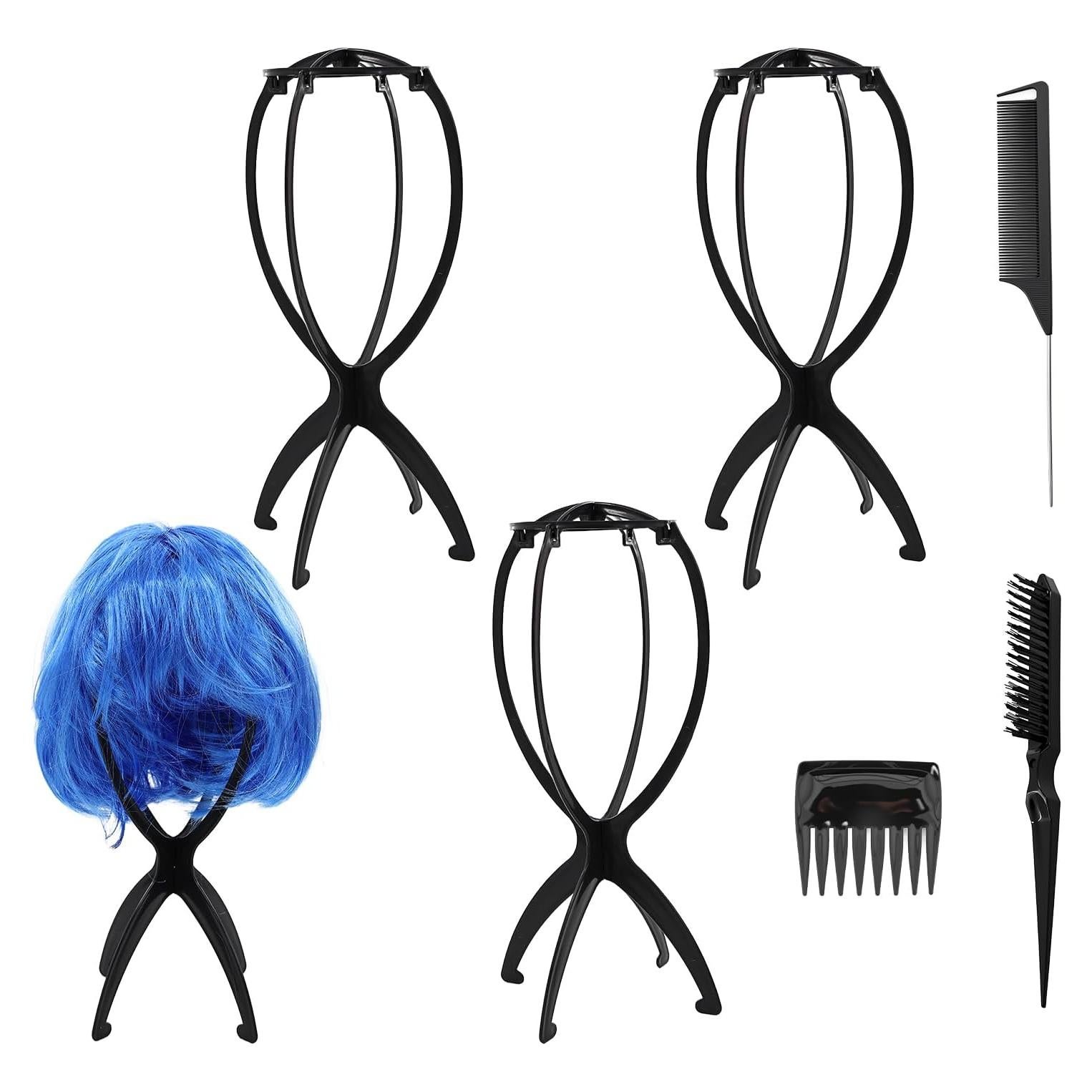 Paquete de 3 Soportes para Pelucas + 3 Peines - Negro